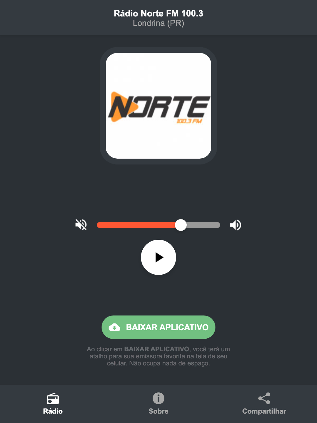 Screenshot do aplicativo da Rádio Norte FM 100.3