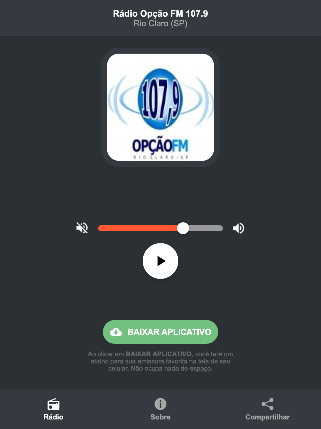 Screenshot do aplicativo da Rádio Opção FM 107.9