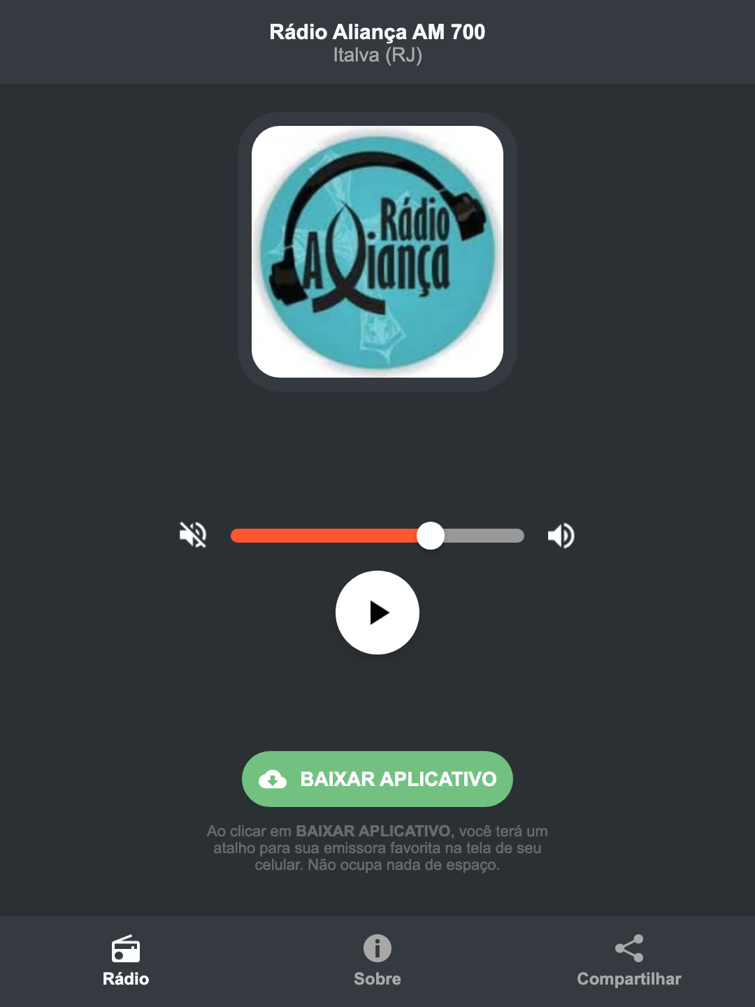 Screenshot do aplicativo da Rádio Aliança AM 700