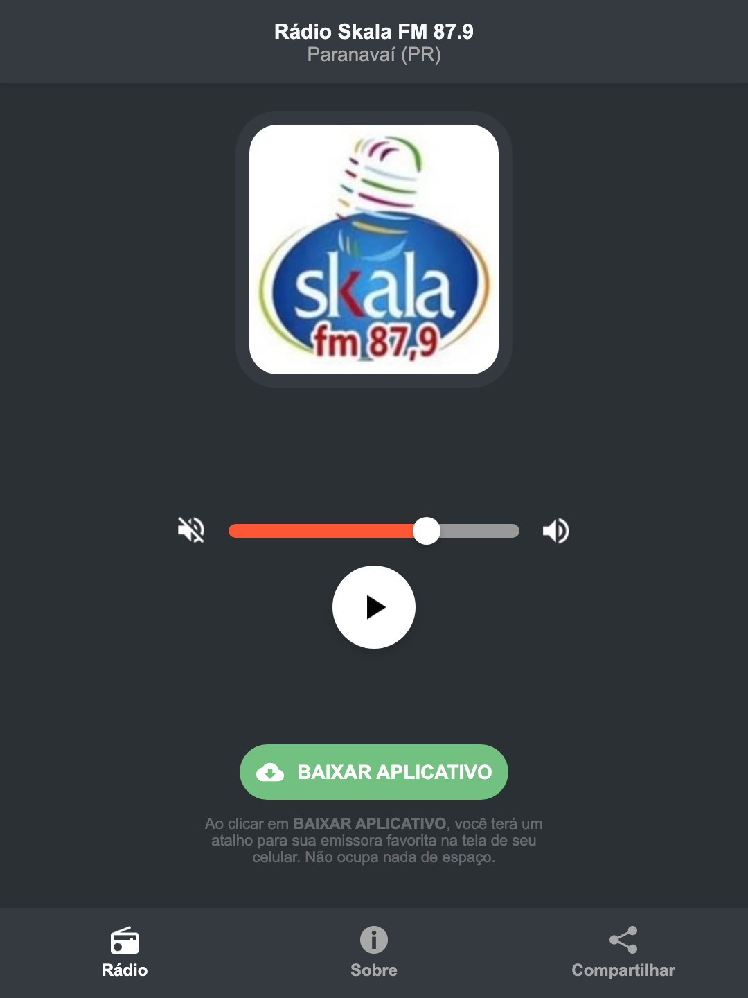 Screenshot do aplicativo da Rádio Skala FM 87.9