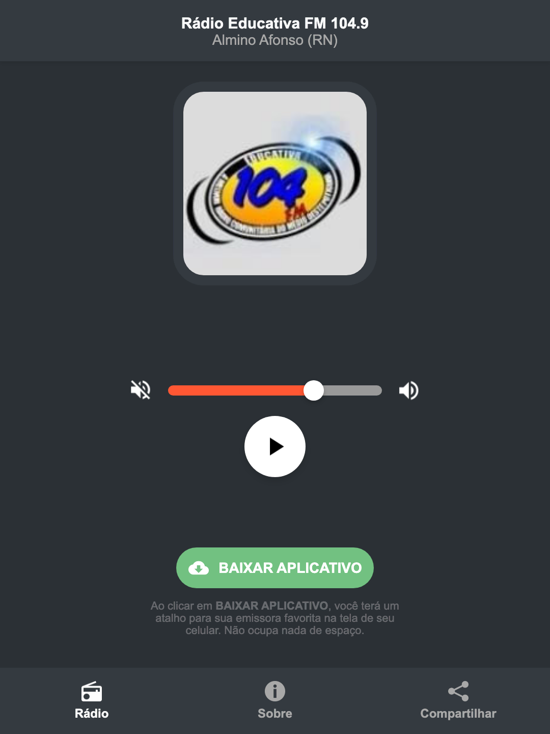Screenshot do aplicativo da Rádio Educativa FM 104.9