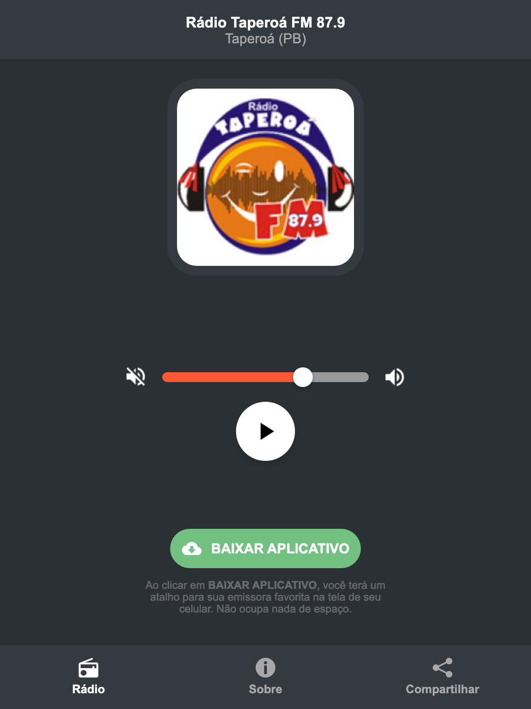 Screenshot do aplicativo da Rádio Taperoá FM 87.9
