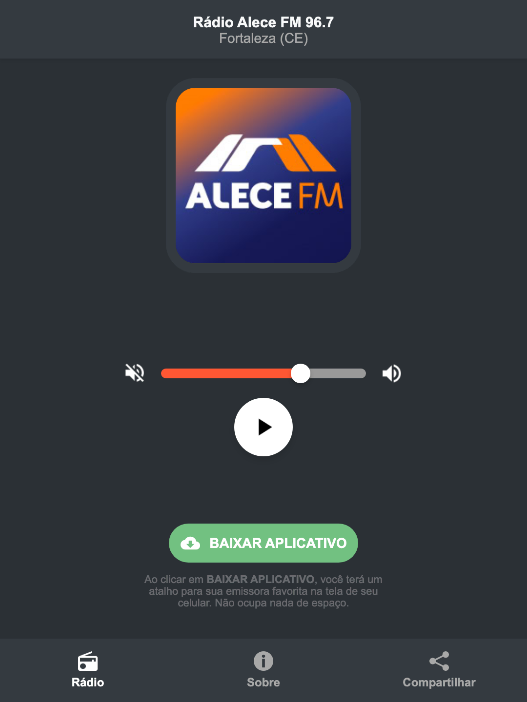 Screenshot do aplicativo da Rádio Alece FM 96.7