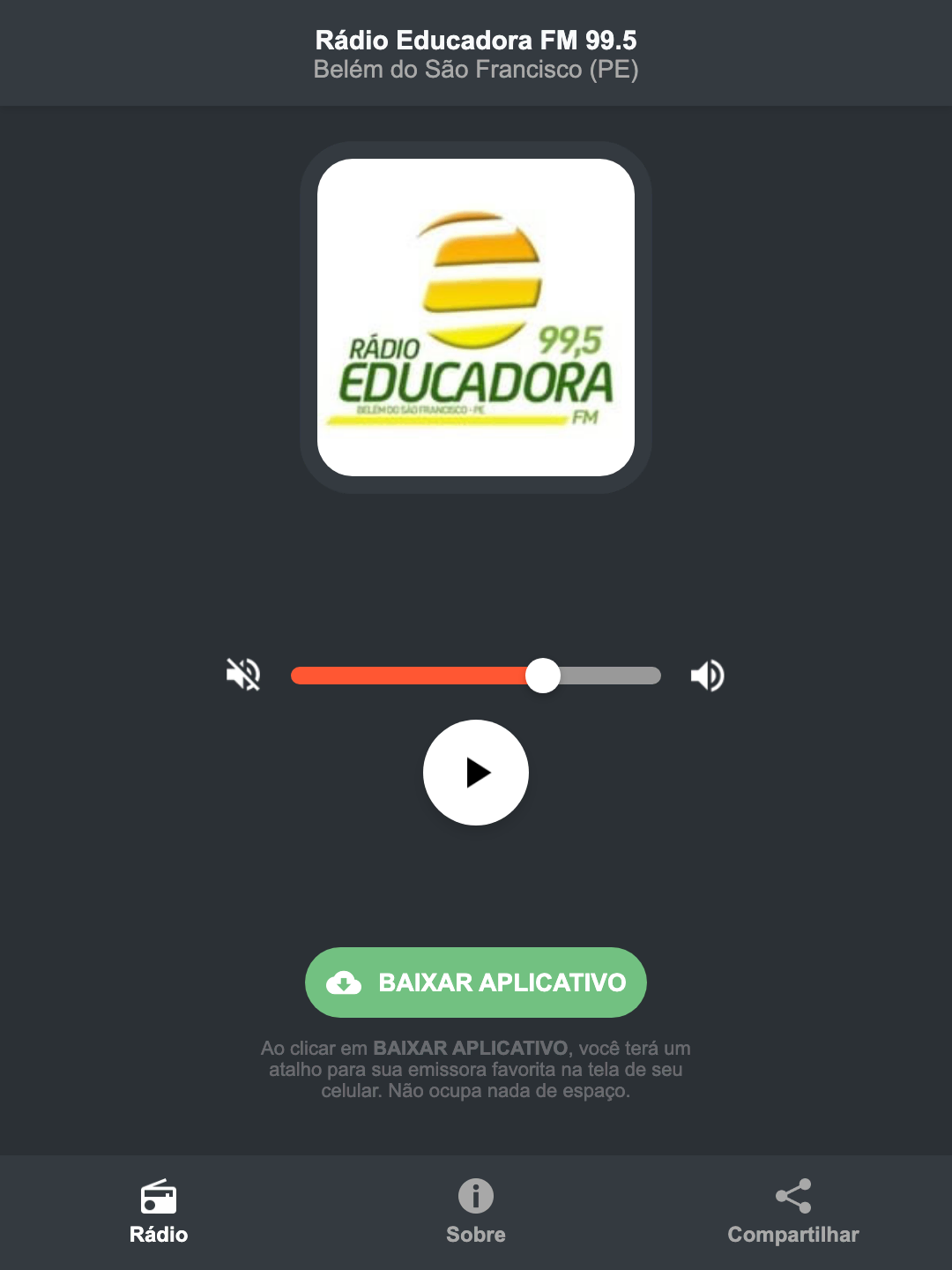 Screenshot do aplicativo da Rádio Educadora FM 99.5