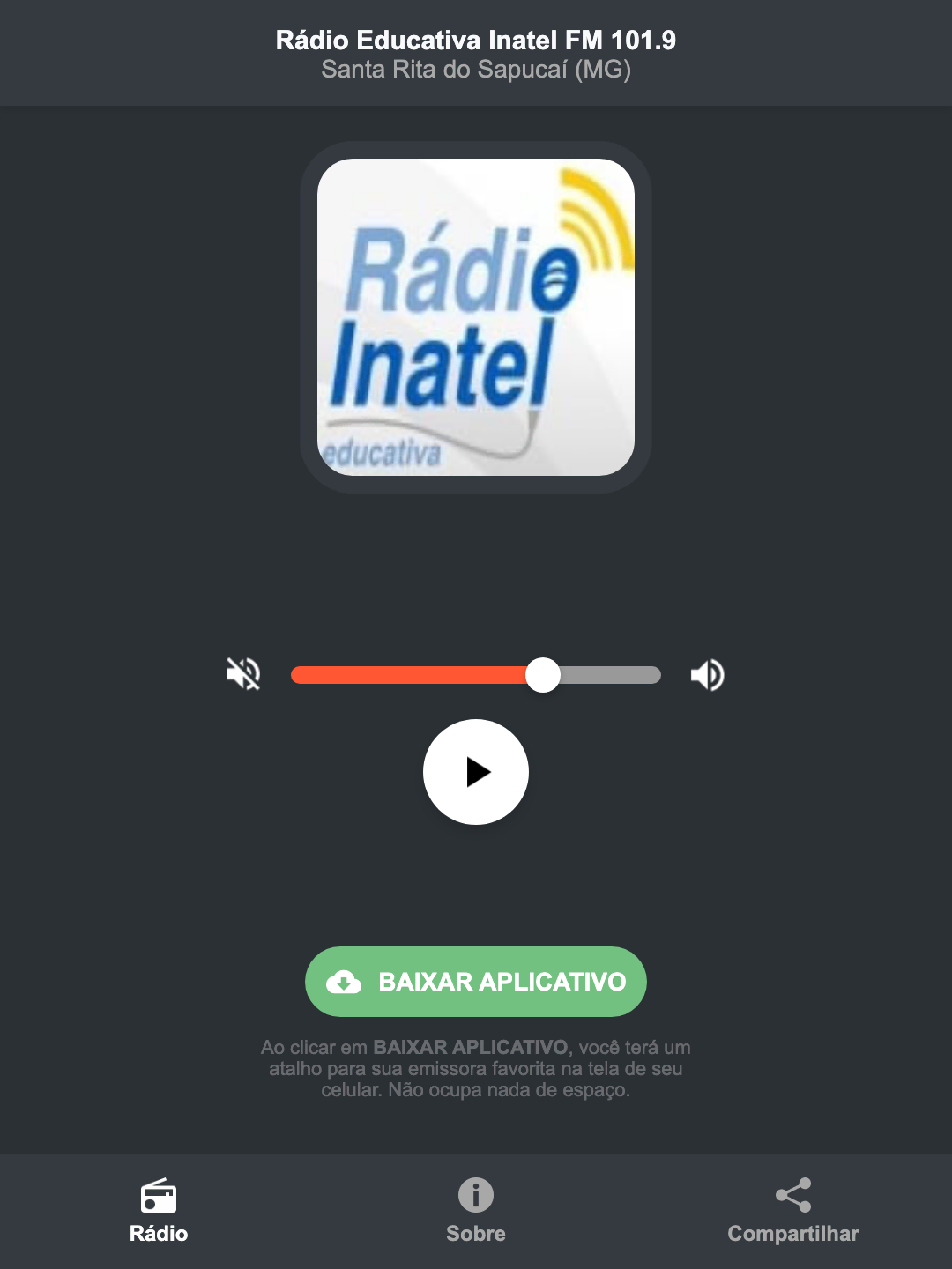 Screenshot do aplicativo da Rádio Educativa Inatel FM 101.9