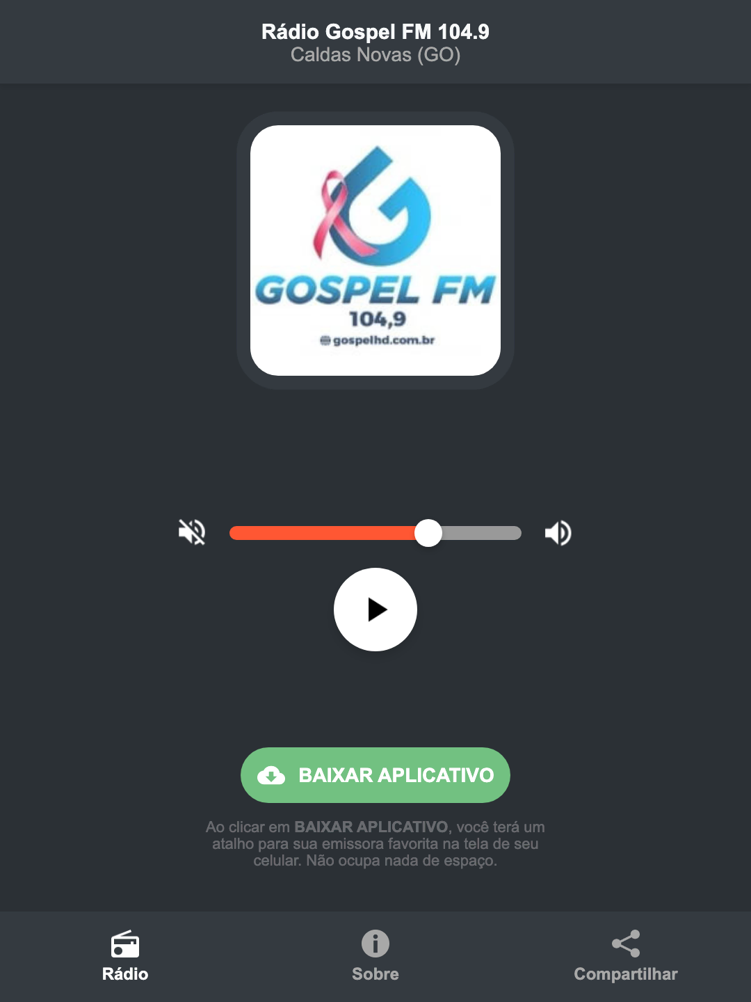Screenshot do aplicativo da Rádio Gospel FM 104.9