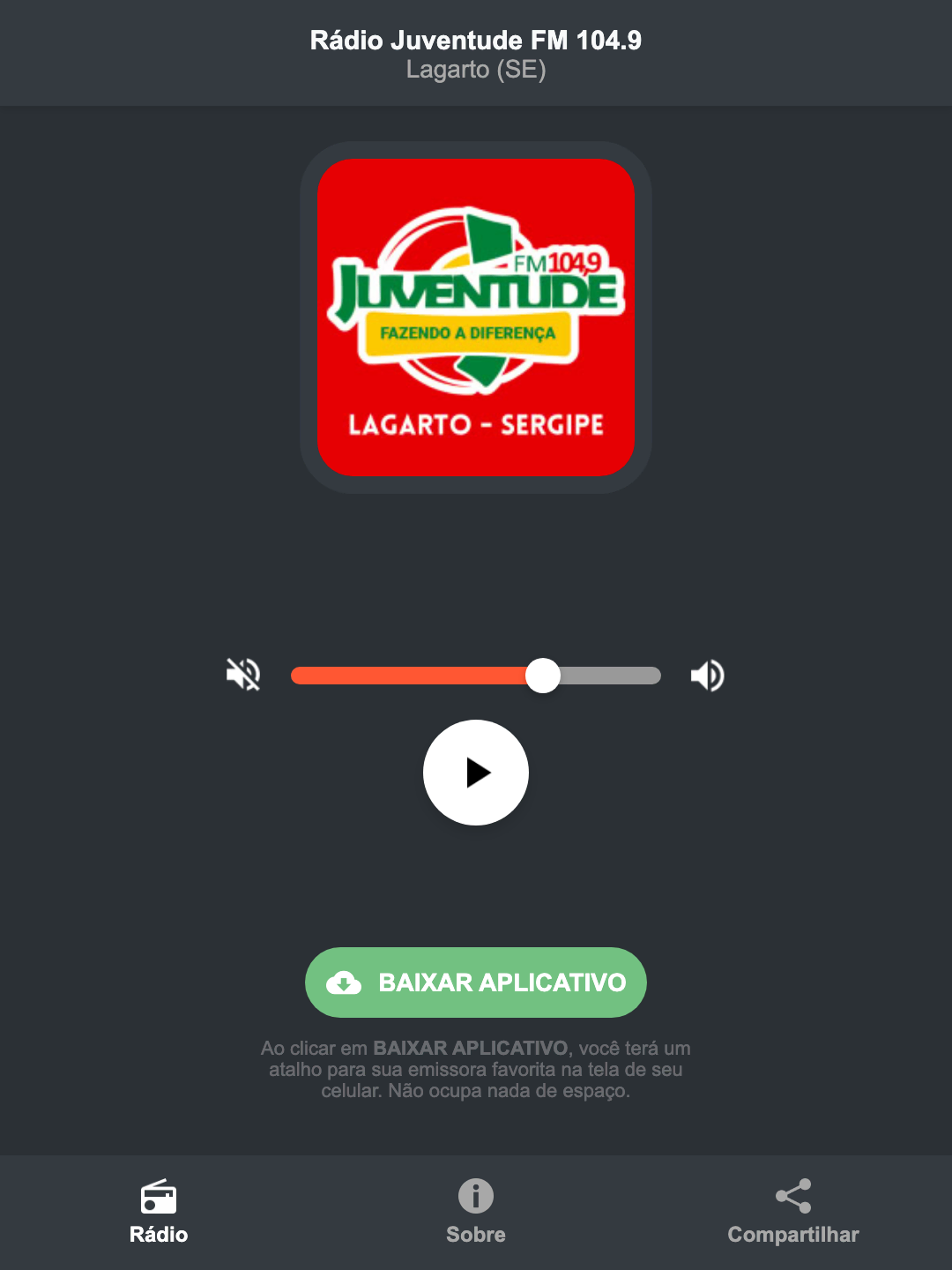 Screenshot do aplicativo da Rádio Juventude FM 104.9