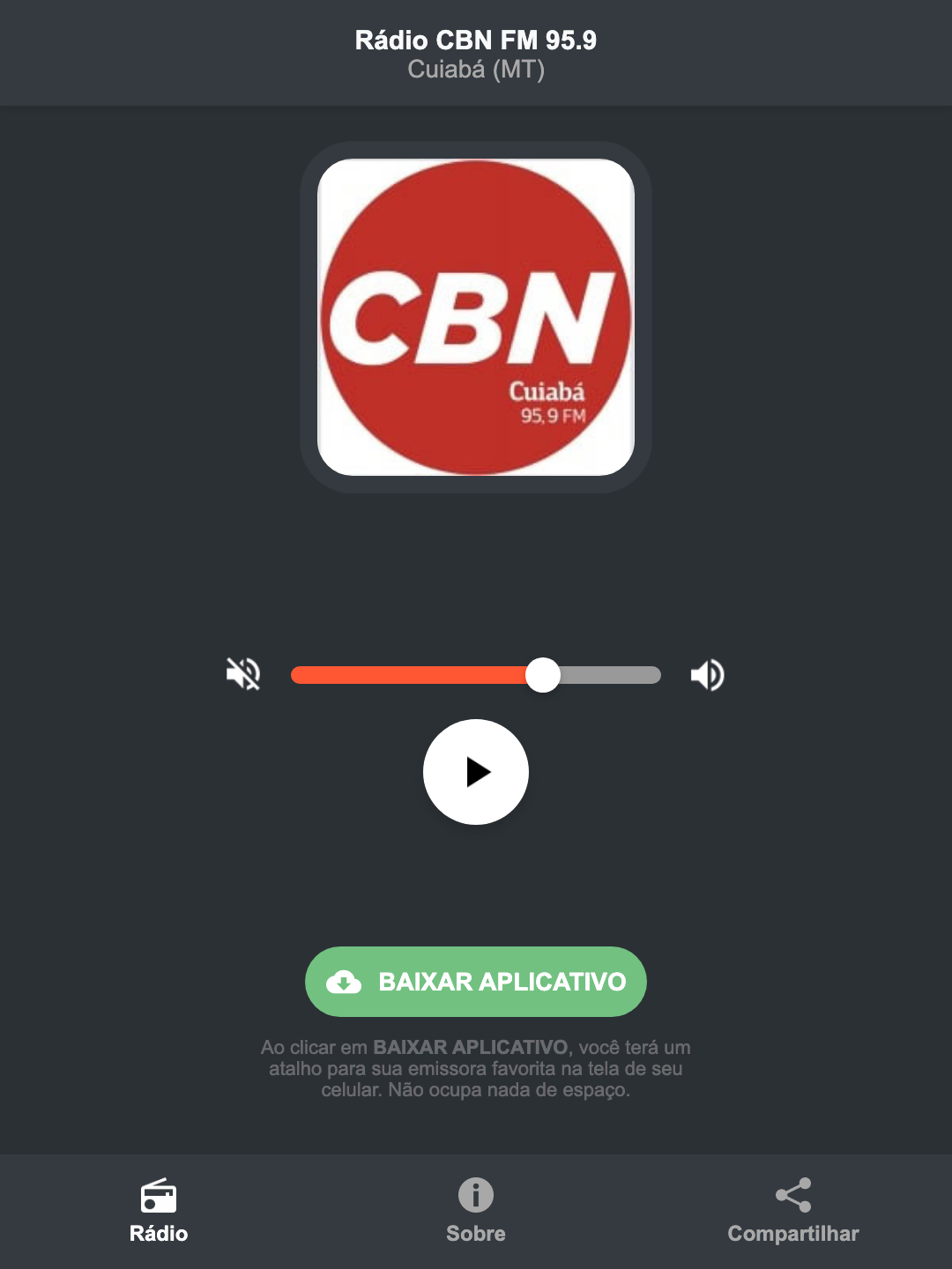Screenshot do aplicativo da Rádio CBN FM 95.9