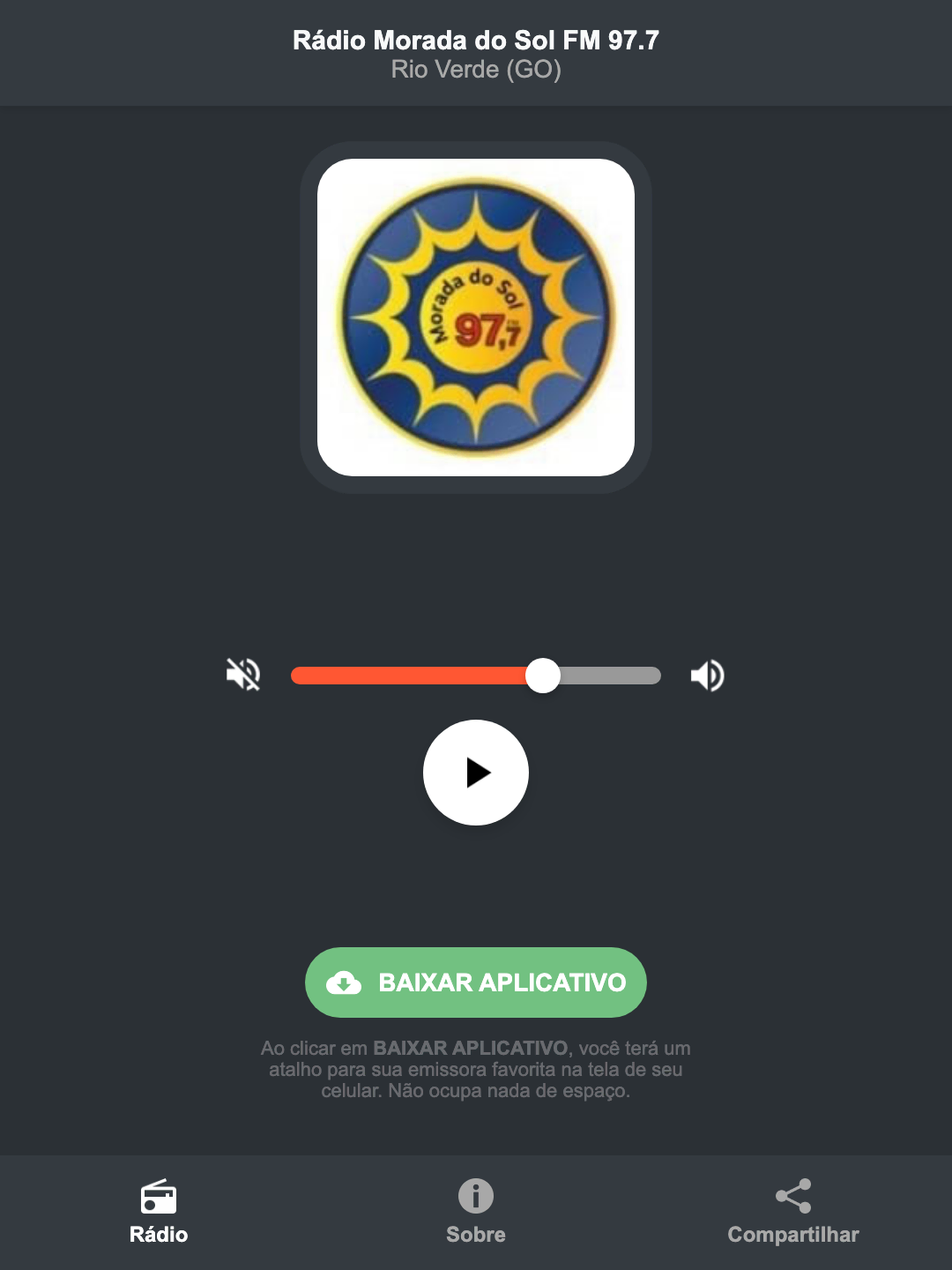 Screenshot do aplicativo da Rádio Morada do Sol FM 97.7