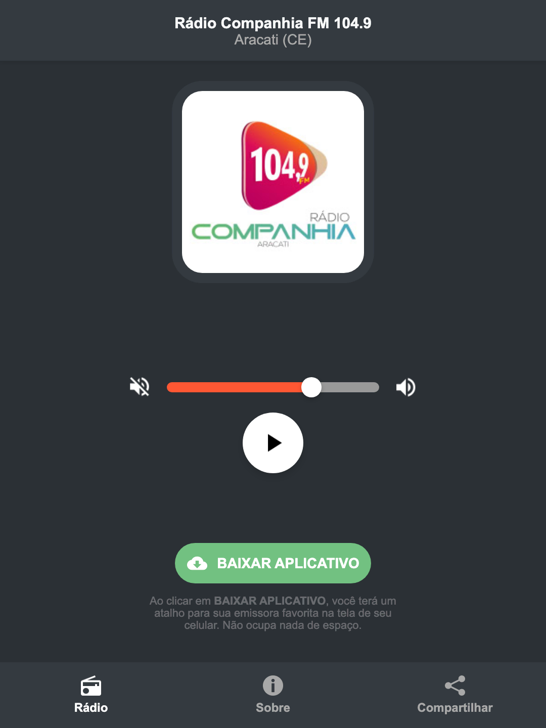 Screenshot do aplicativo da Rádio Companhia FM 104.9
