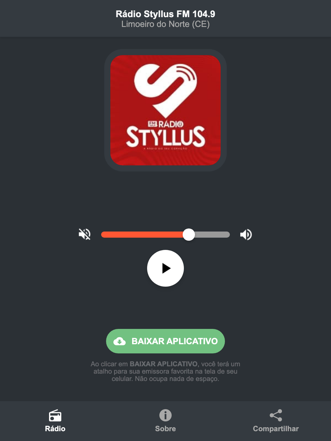 Screenshot do aplicativo da Rádio Styllus FM 104.9