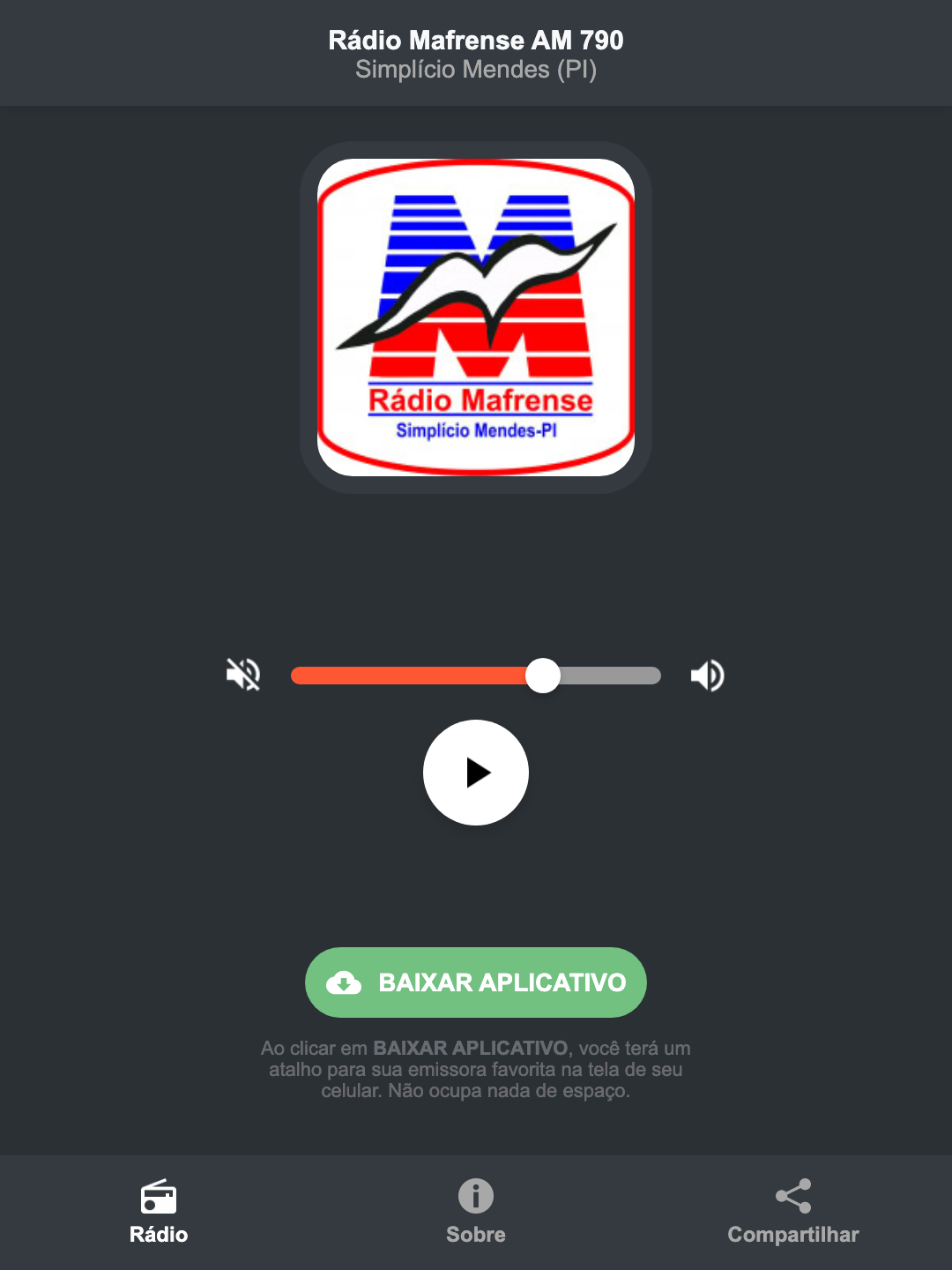 Screenshot do aplicativo da Rádio Mafrense AM 790