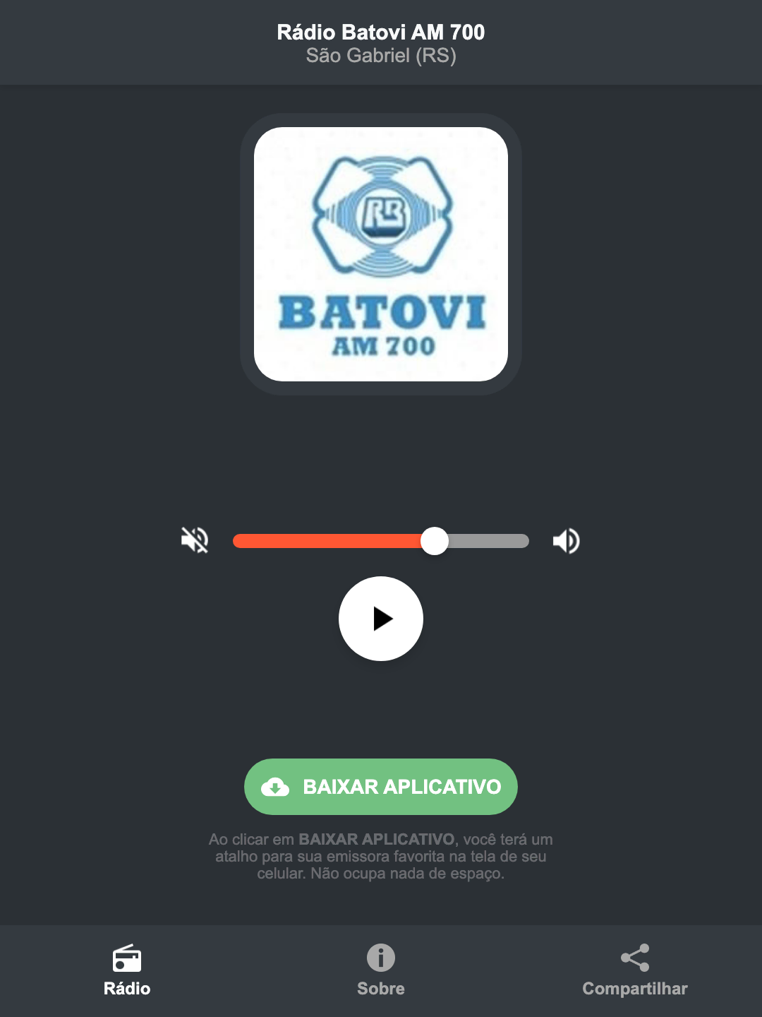 Screenshot do aplicativo da Rádio Batovi AM 700