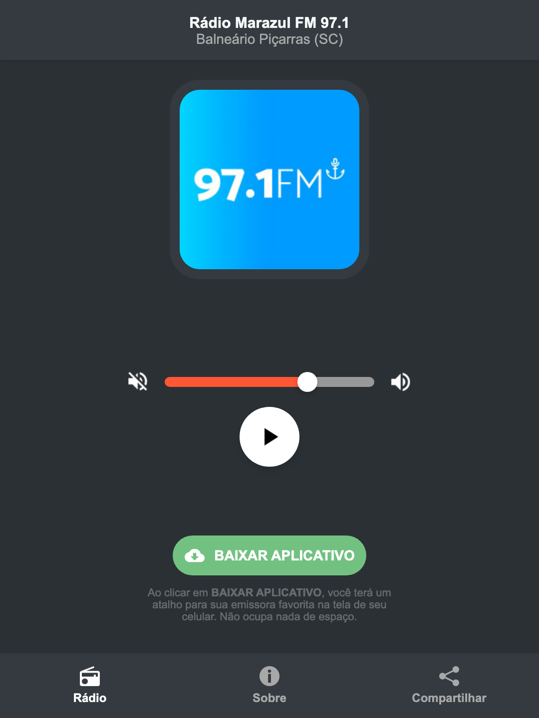 Screenshot do aplicativo da Rádio Marazul FM 97.1