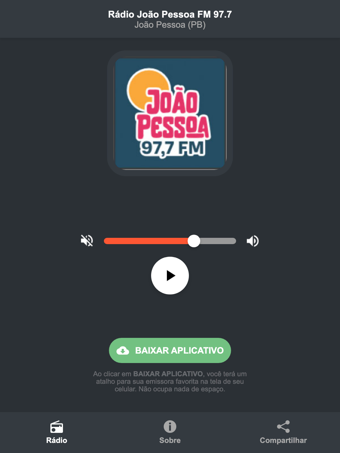 Screenshot do aplicativo da Rádio João Pessoa FM 97.7