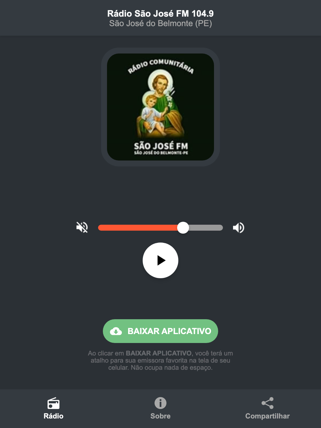 Screenshot do aplicativo da Rádio São José FM 104.9