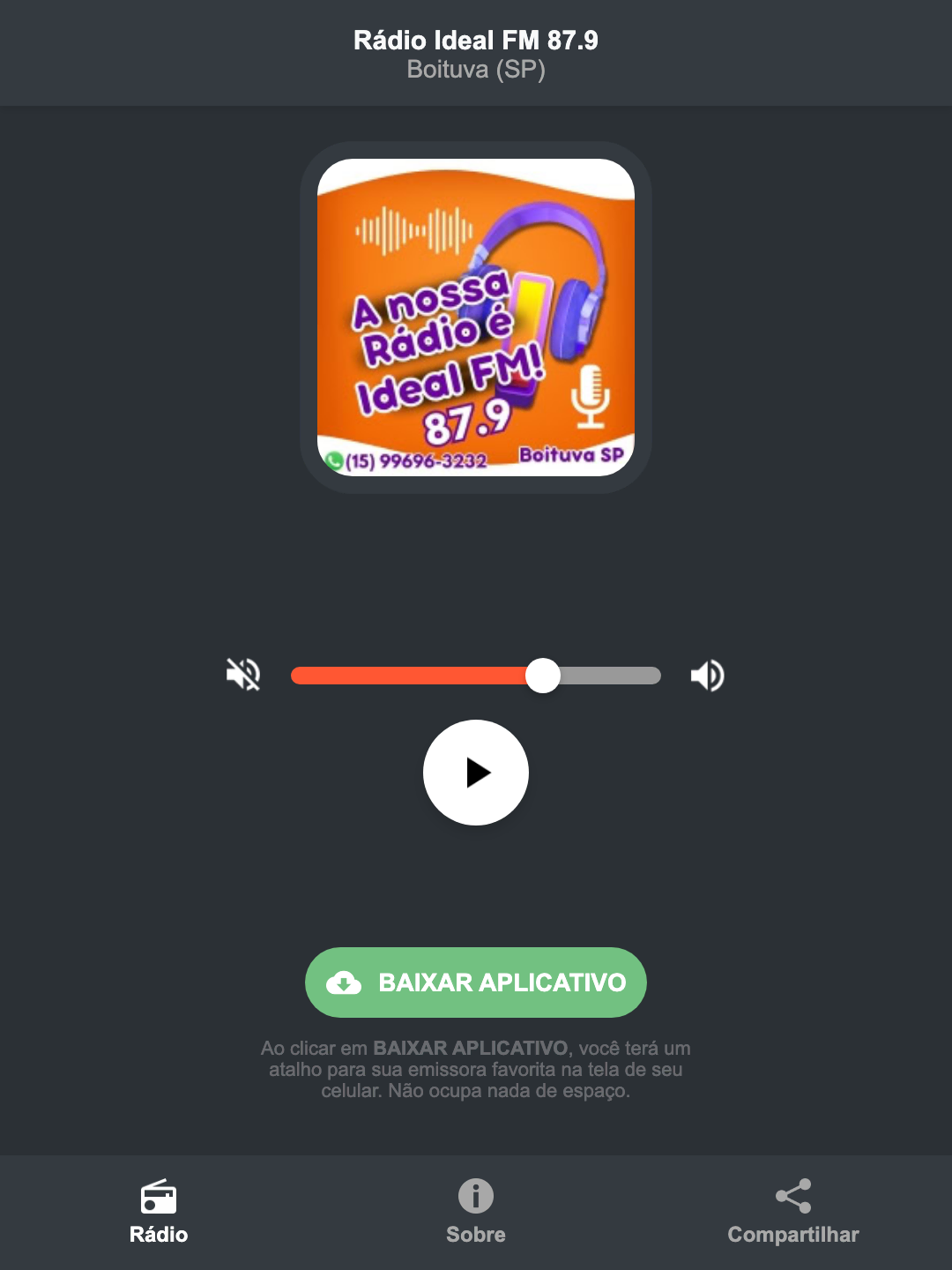 Screenshot do aplicativo da Rádio Ideal FM 87.9