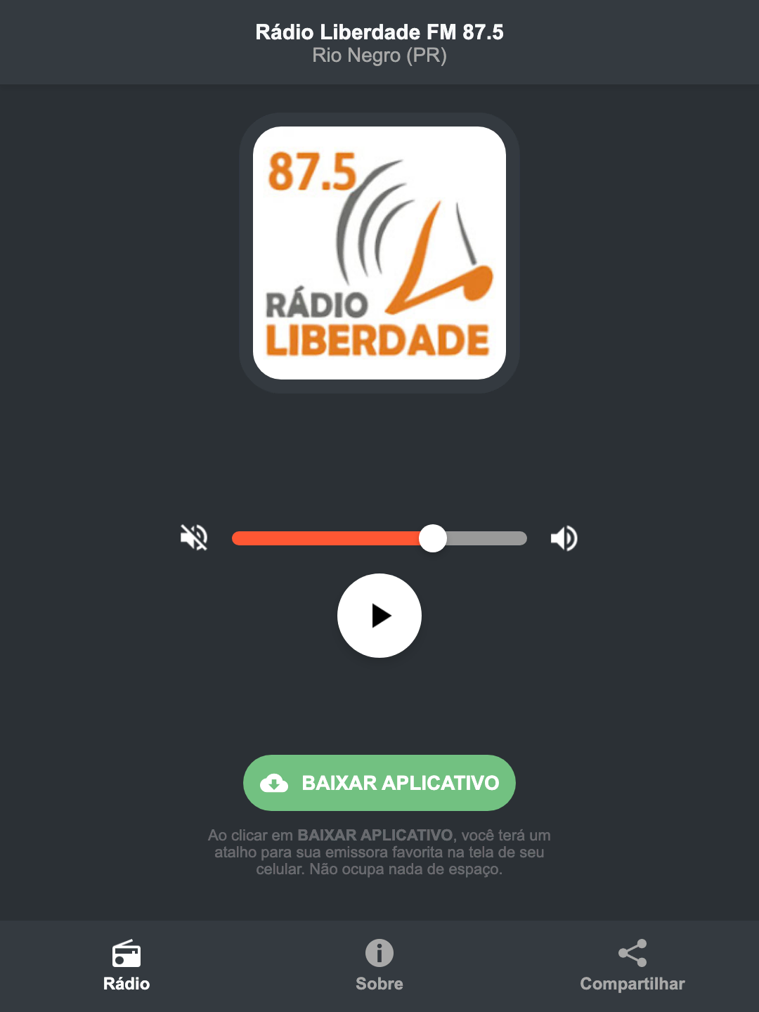 Screenshot do aplicativo da Rádio Liberdade FM 87.5