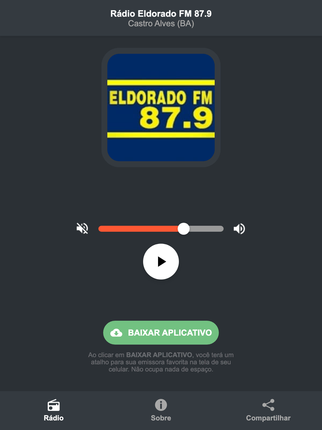 Screenshot do aplicativo da Rádio Eldorado FM 87.9