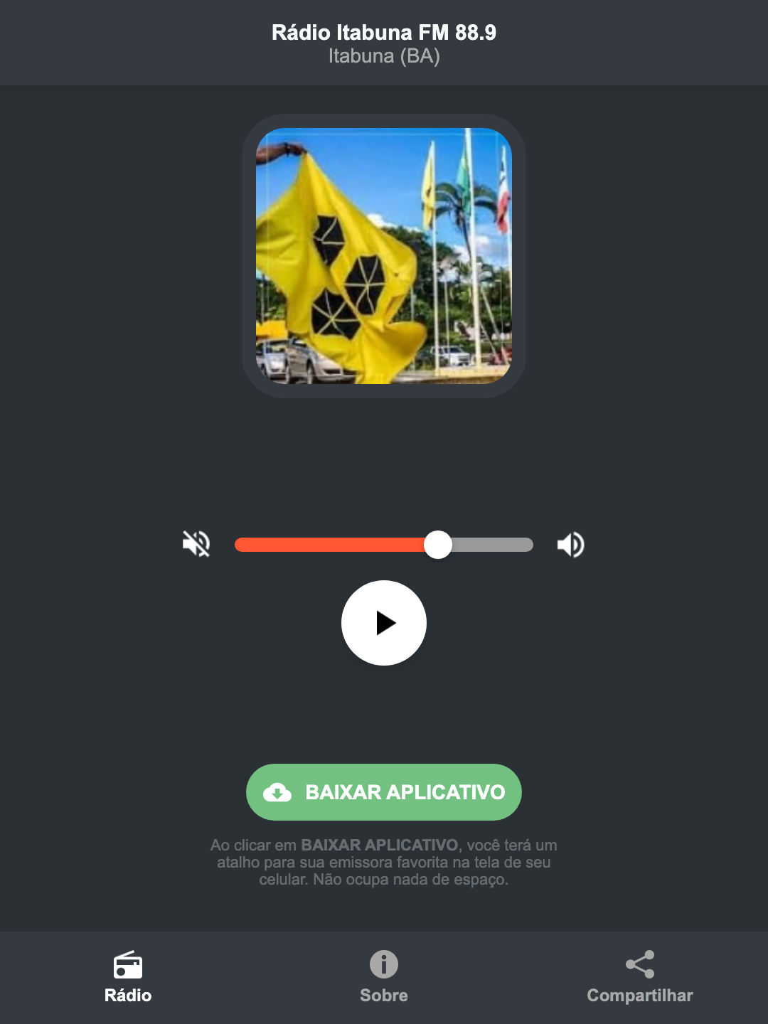 Screenshot do aplicativo da Rádio Itabuna FM 88.9