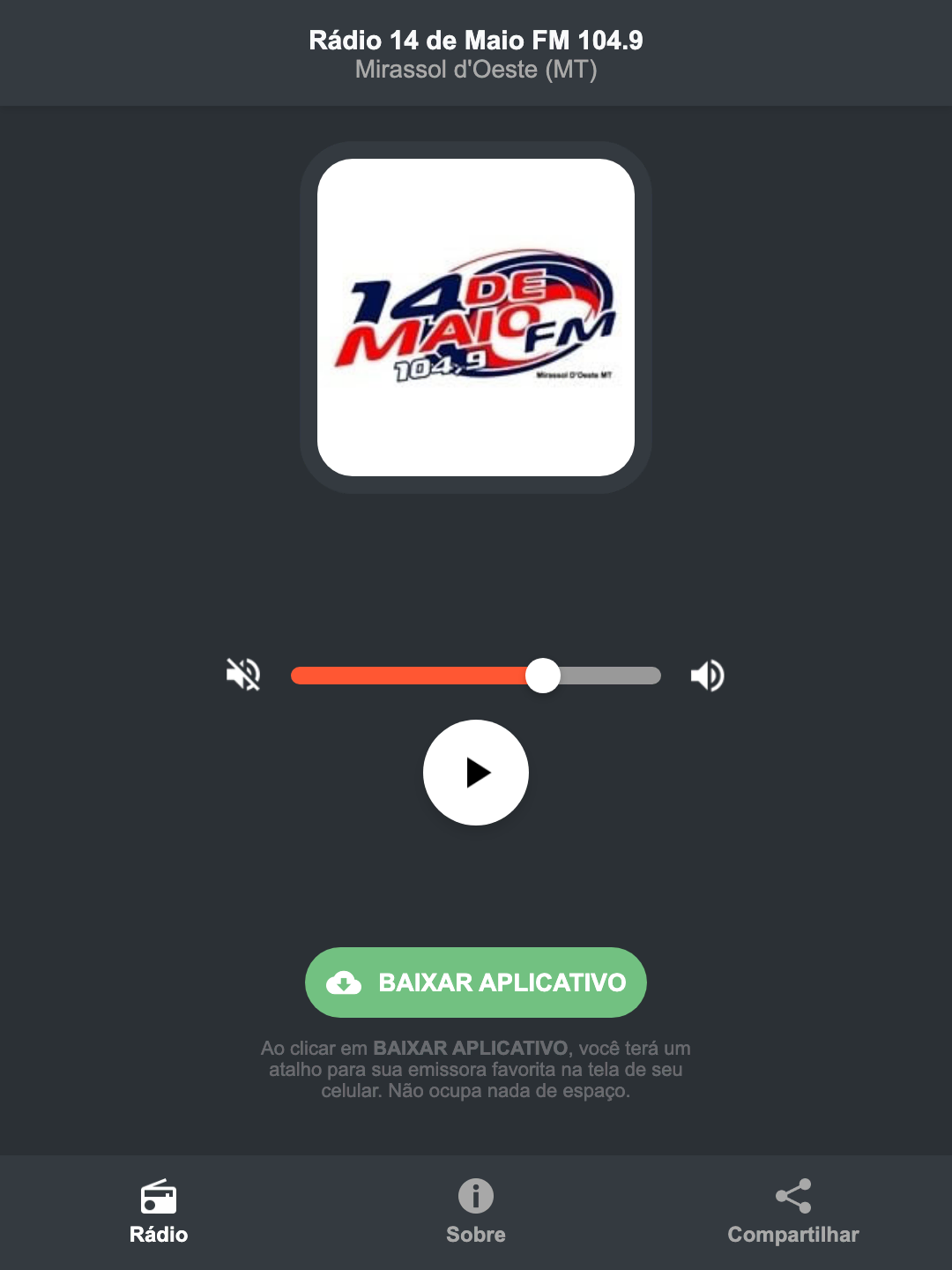 Screenshot do aplicativo da Rádio 14 de Maio FM 104.9