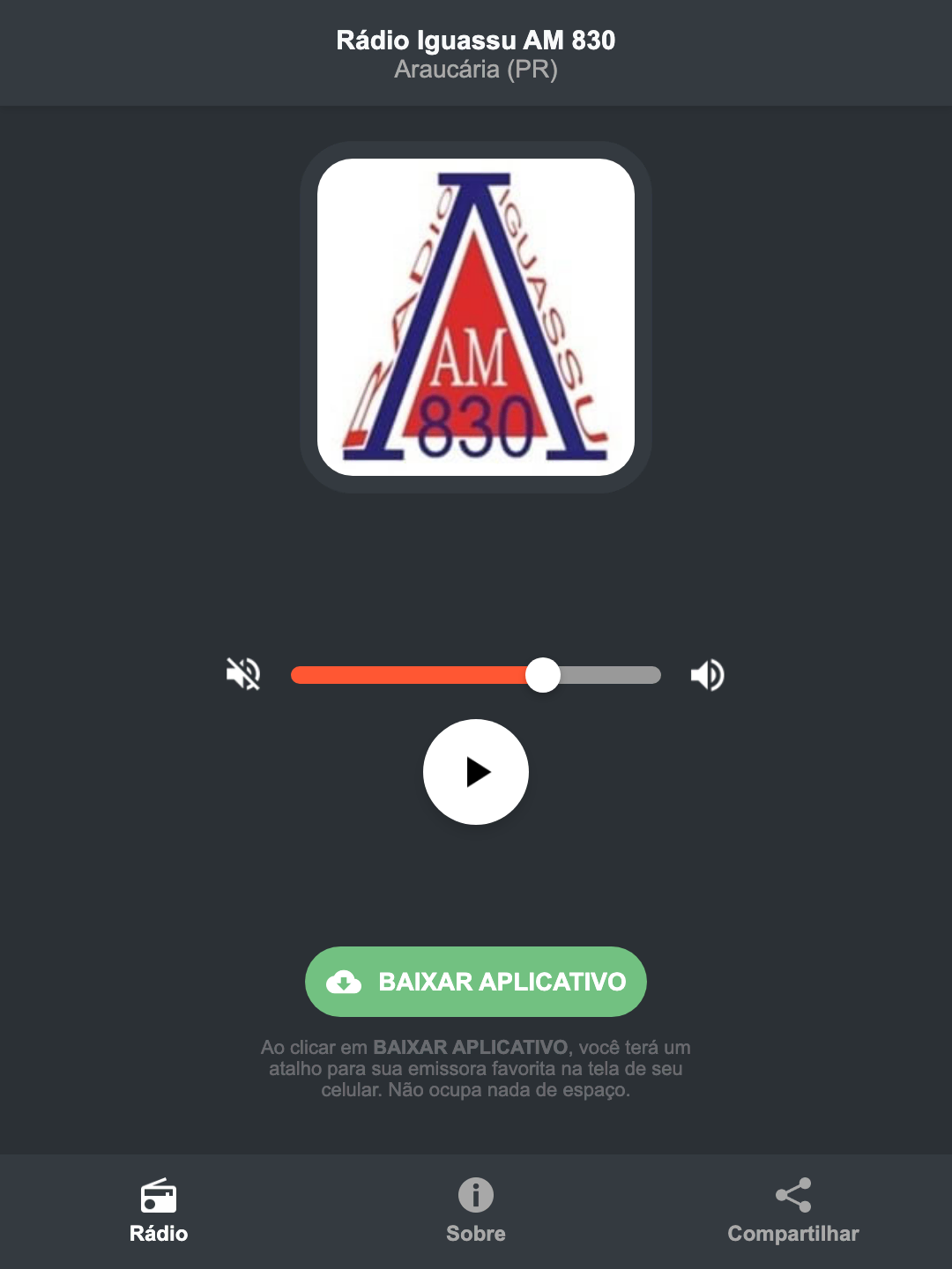 Screenshot do aplicativo da Rádio Iguassu AM 830