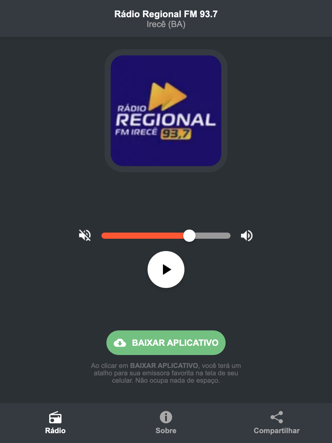 Screenshot do aplicativo da Rádio Regional FM 93.7