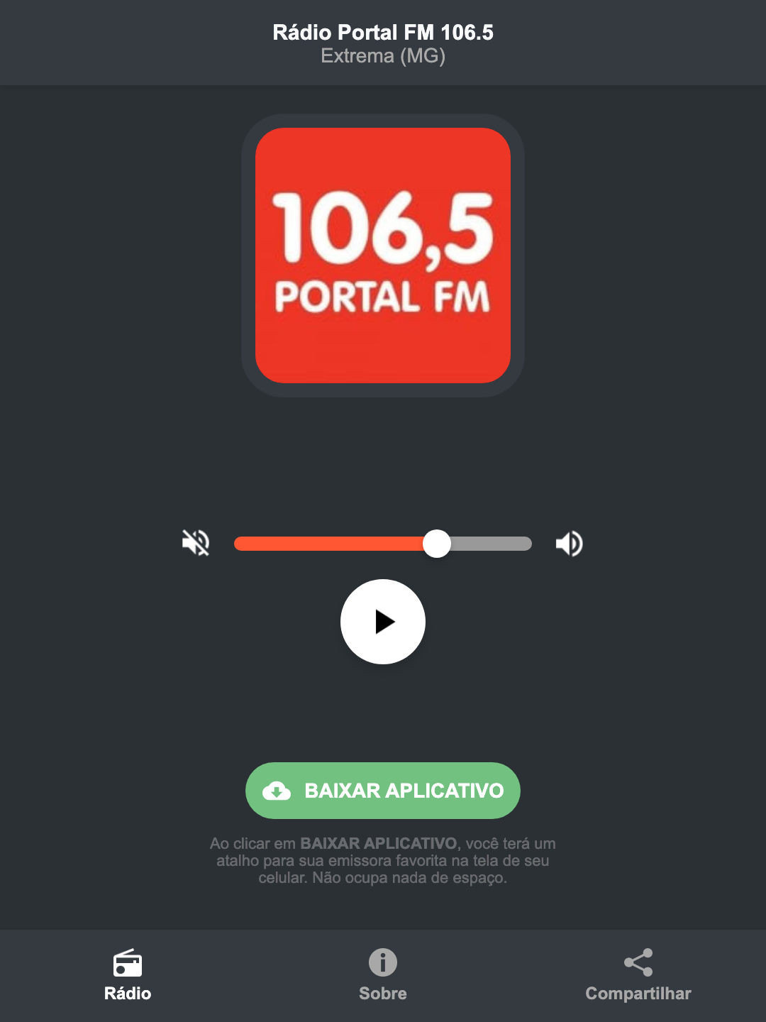 Screenshot do aplicativo da Rádio Portal FM 106.5