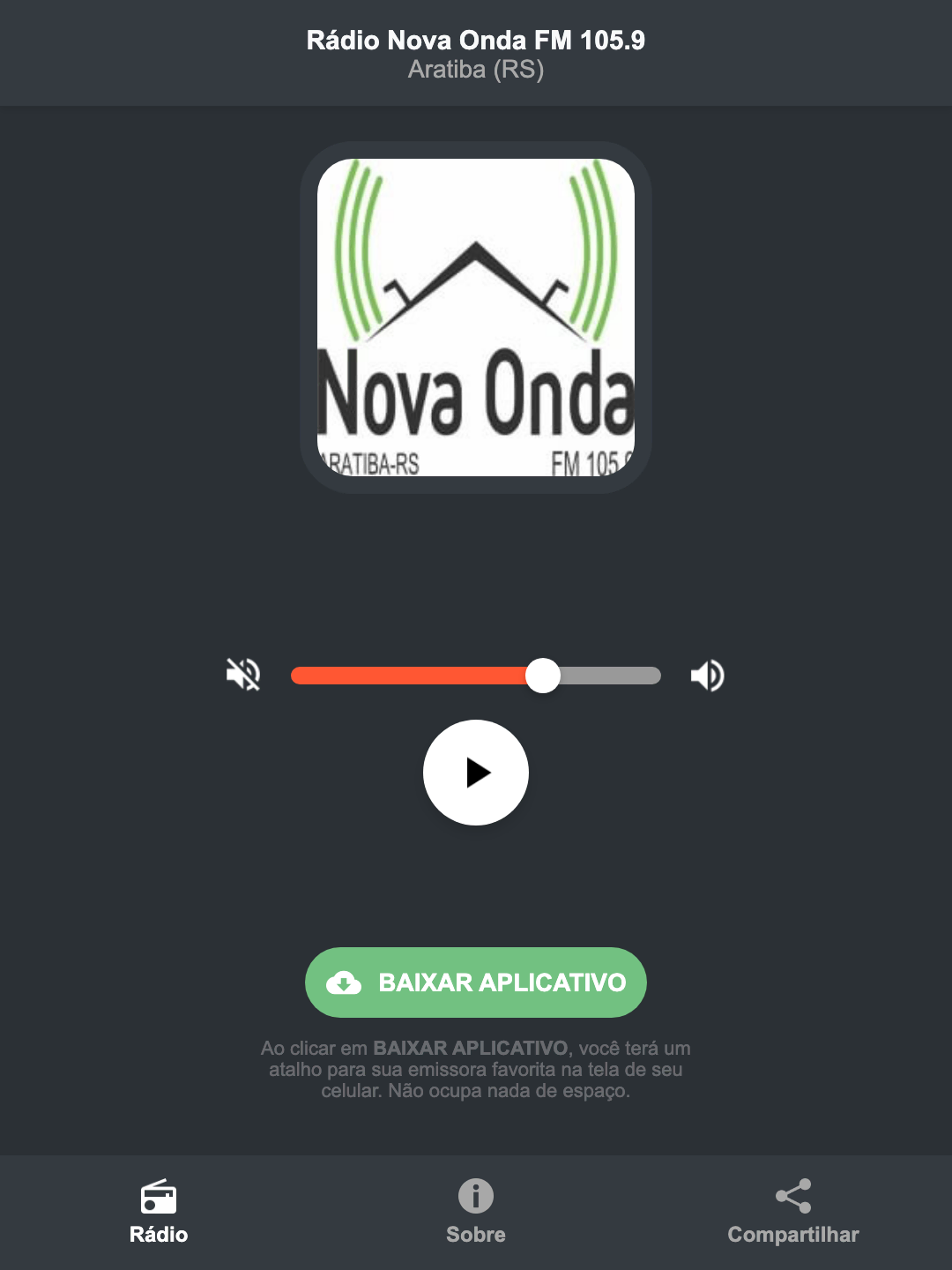 Screenshot do aplicativo da Rádio Nova Onda FM 105.9