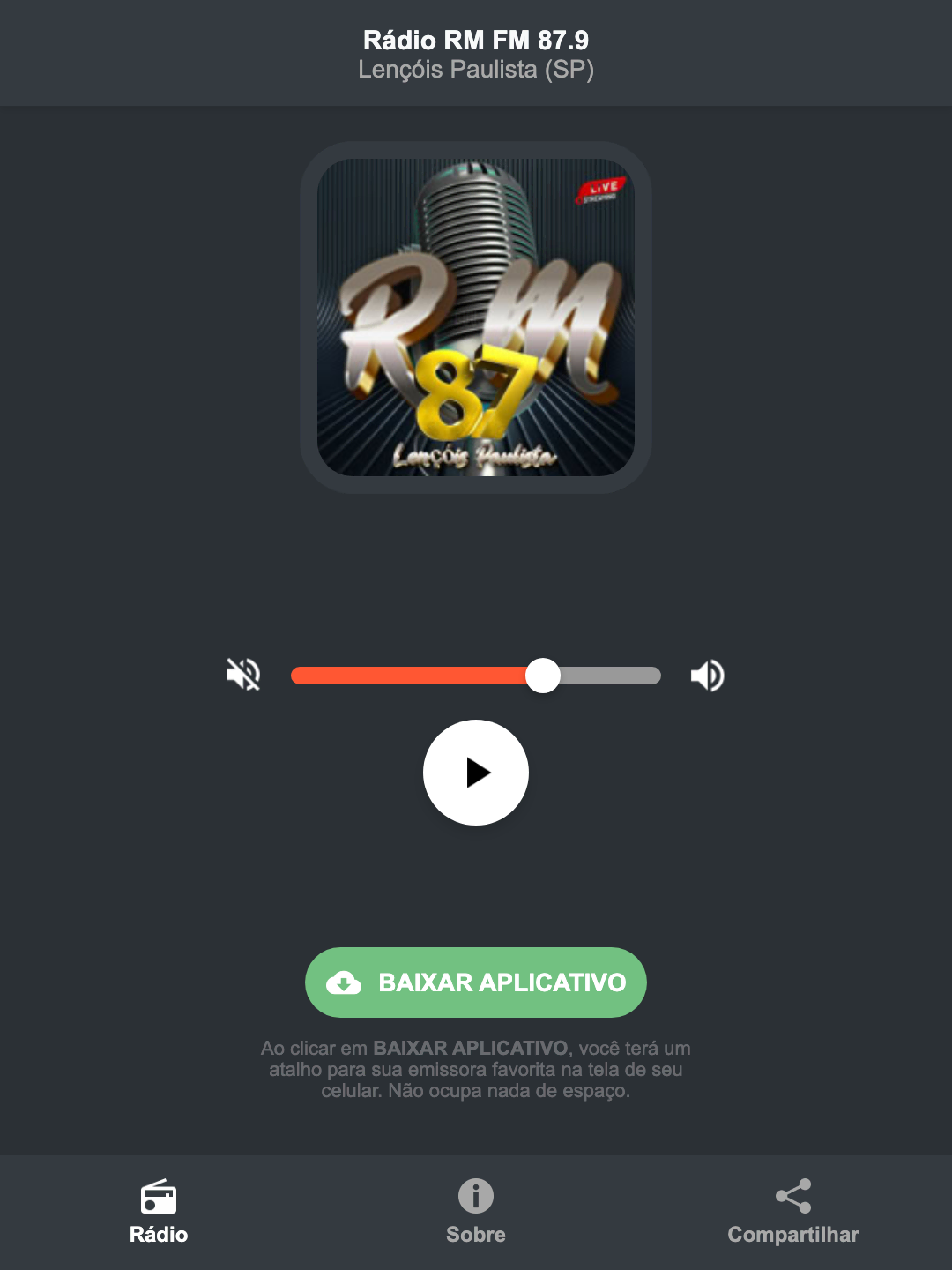 Screenshot do aplicativo da Rádio RM FM 87.9