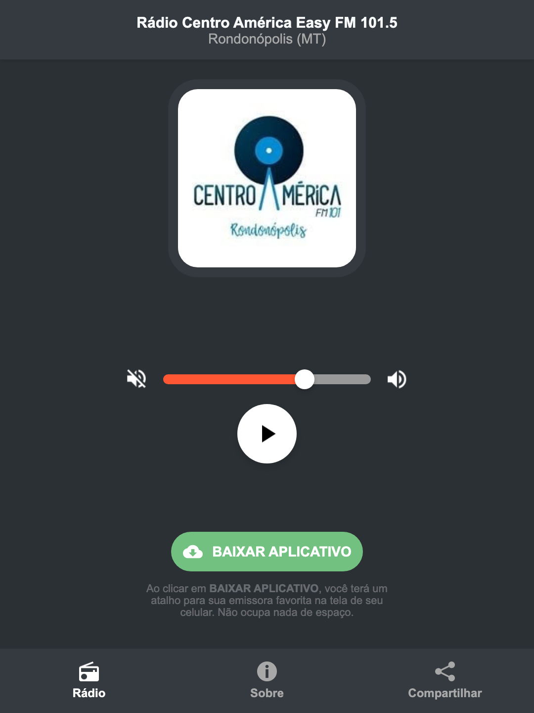 Screenshot do aplicativo da Rádio Centro América Easy FM 101.5