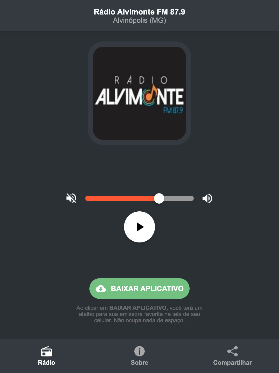 Screenshot do aplicativo da Rádio Alvimonte FM 87.9