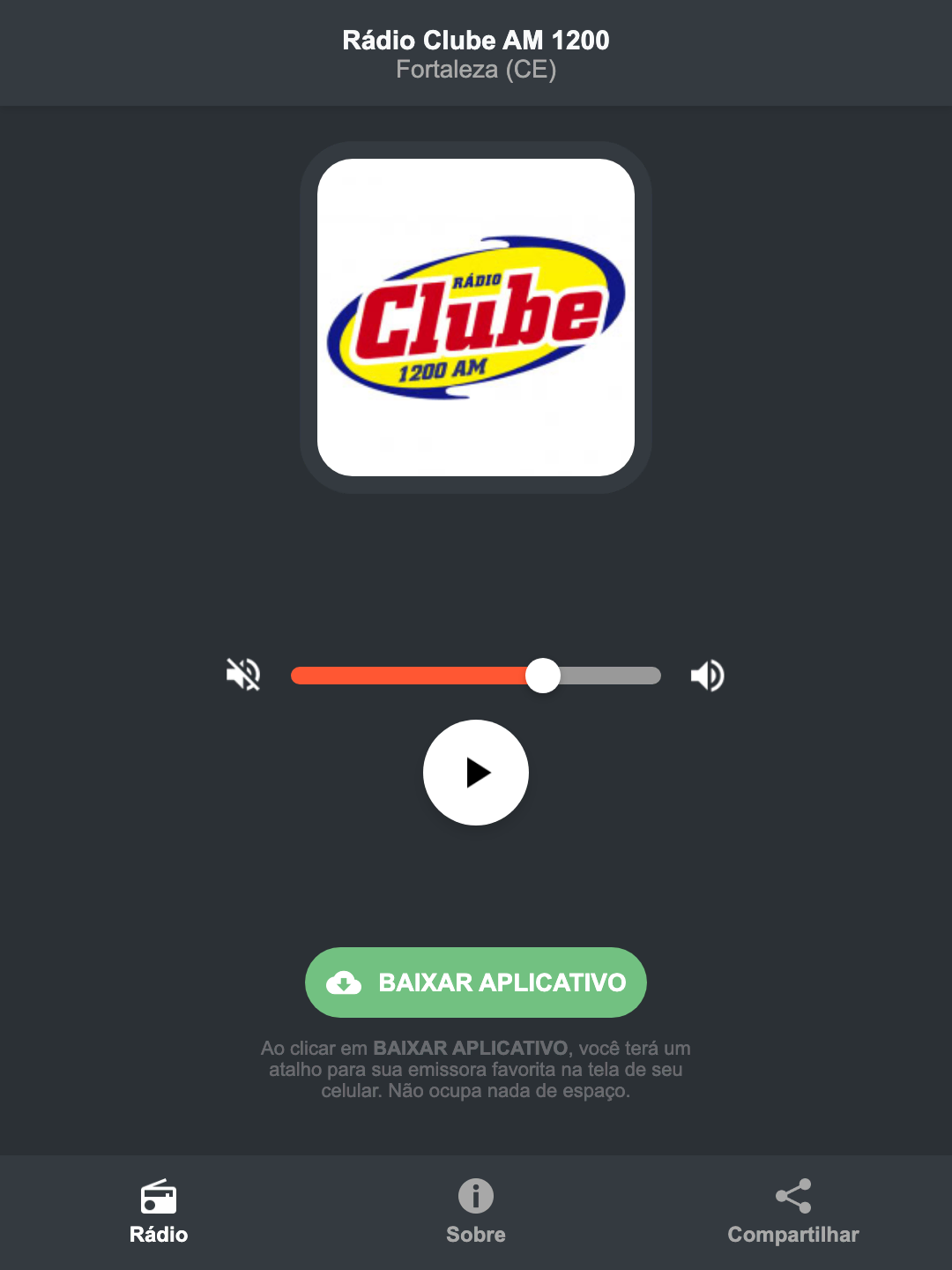 Screenshot do aplicativo da Rádio Clube AM 1200