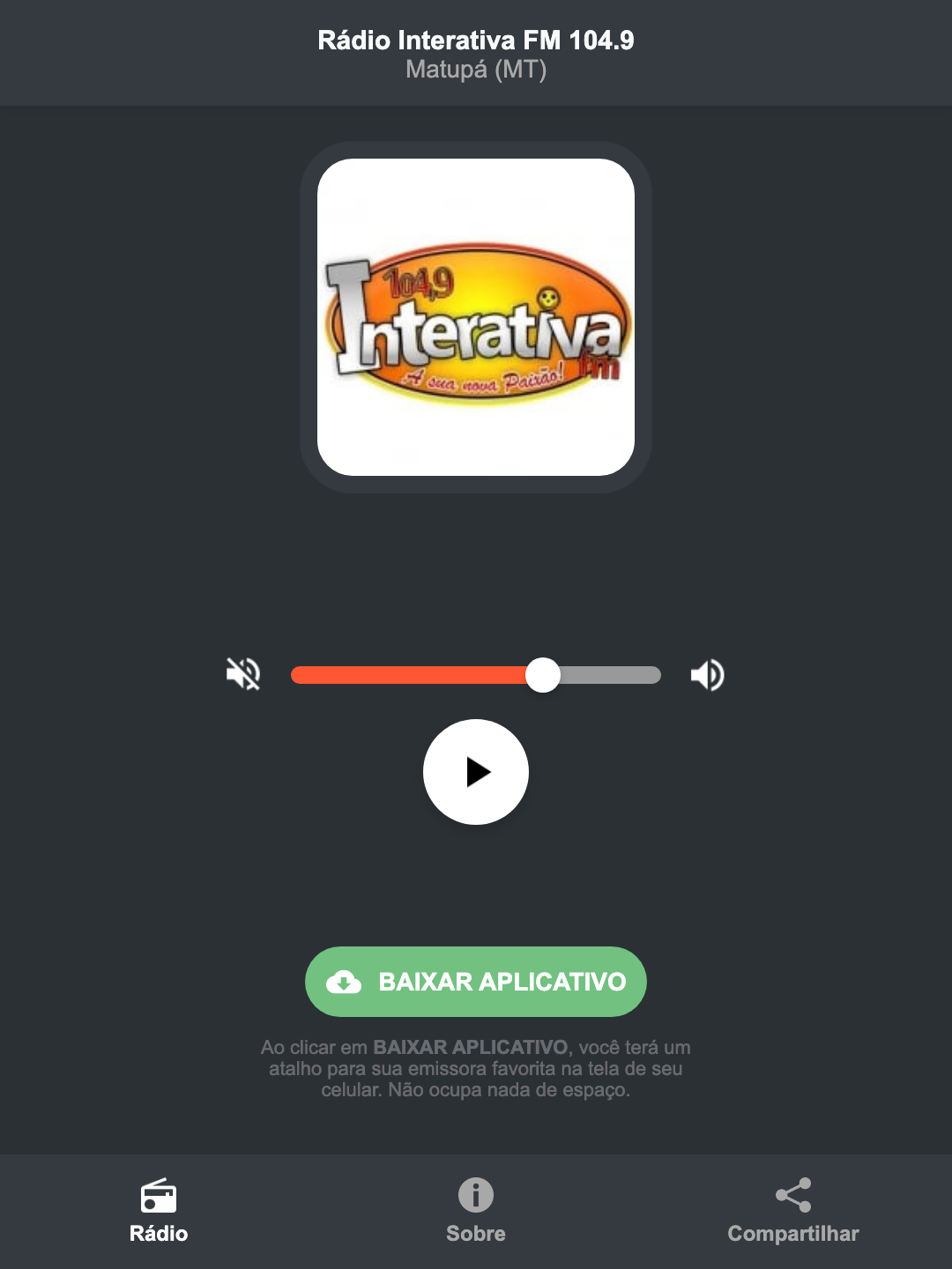 Screenshot do aplicativo da Rádio Interativa FM 104.9