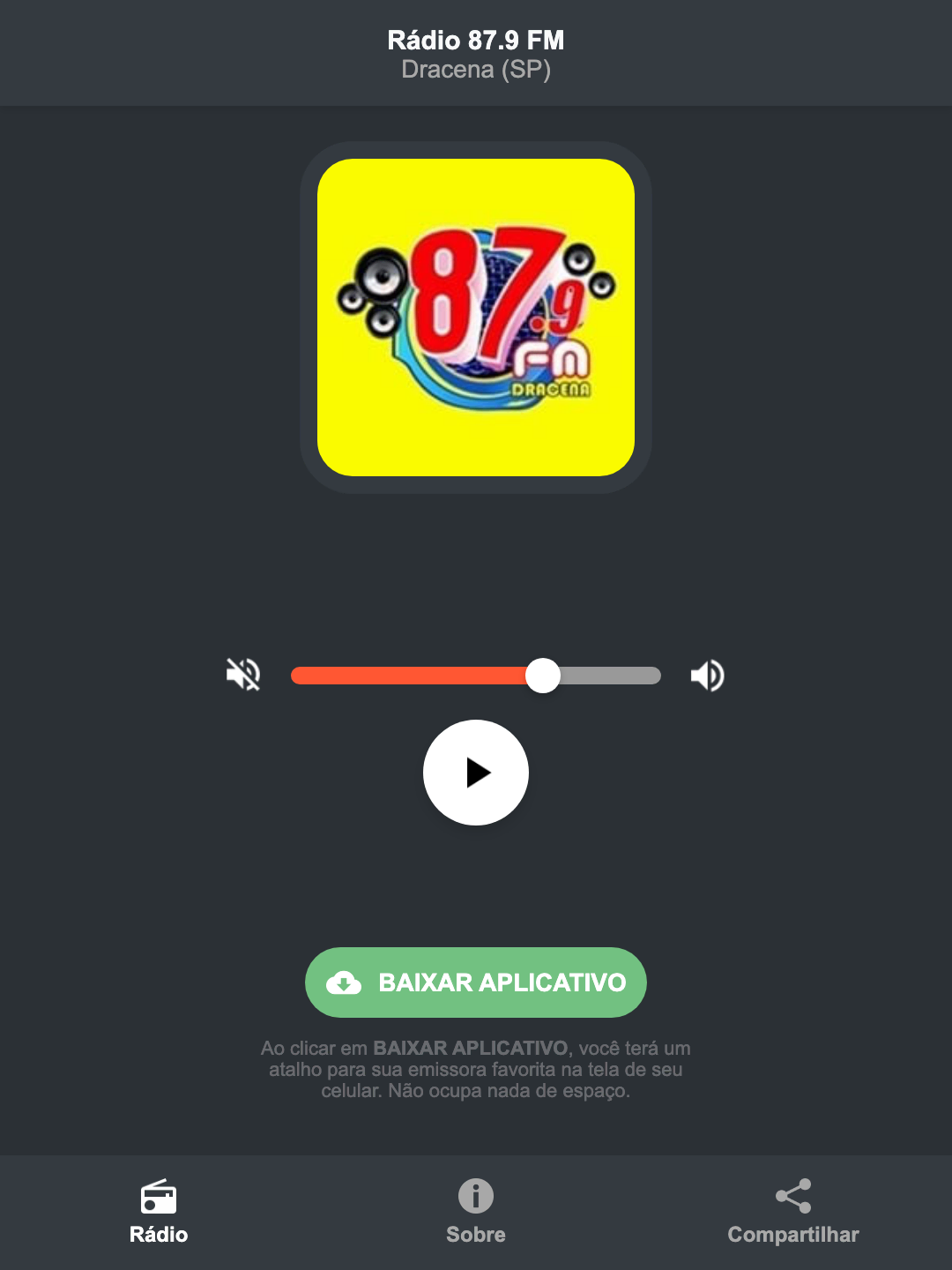 Screenshot do aplicativo da Rádio 87.9 FM