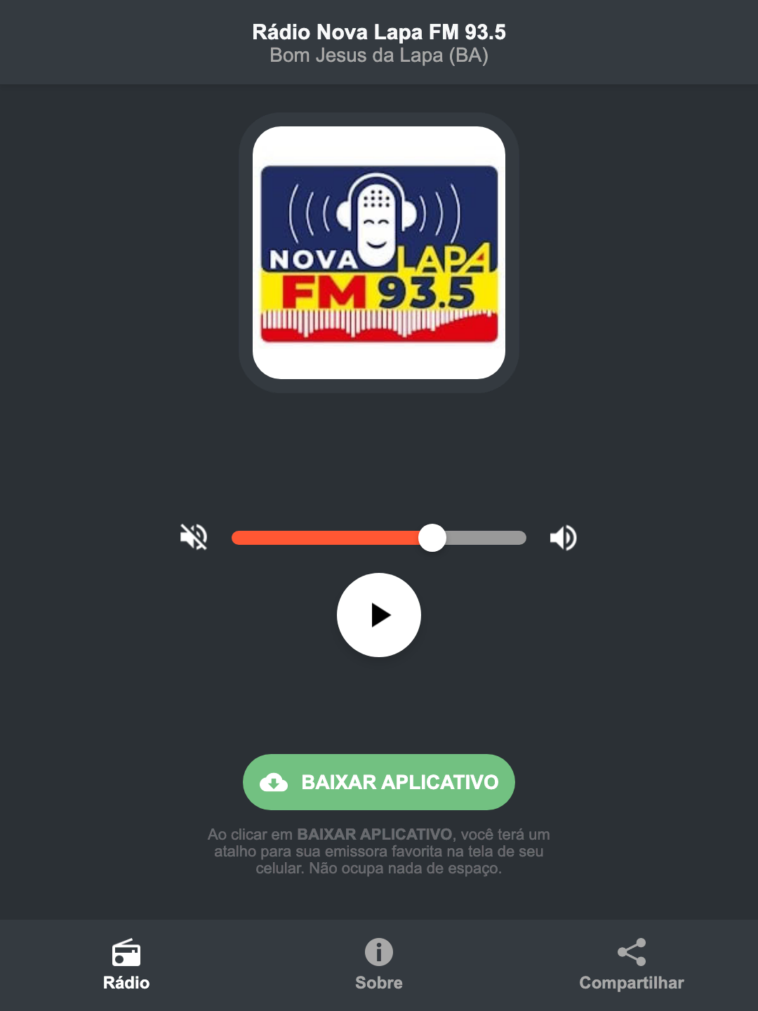 Screenshot do aplicativo da Rádio Nova Lapa FM 93.5