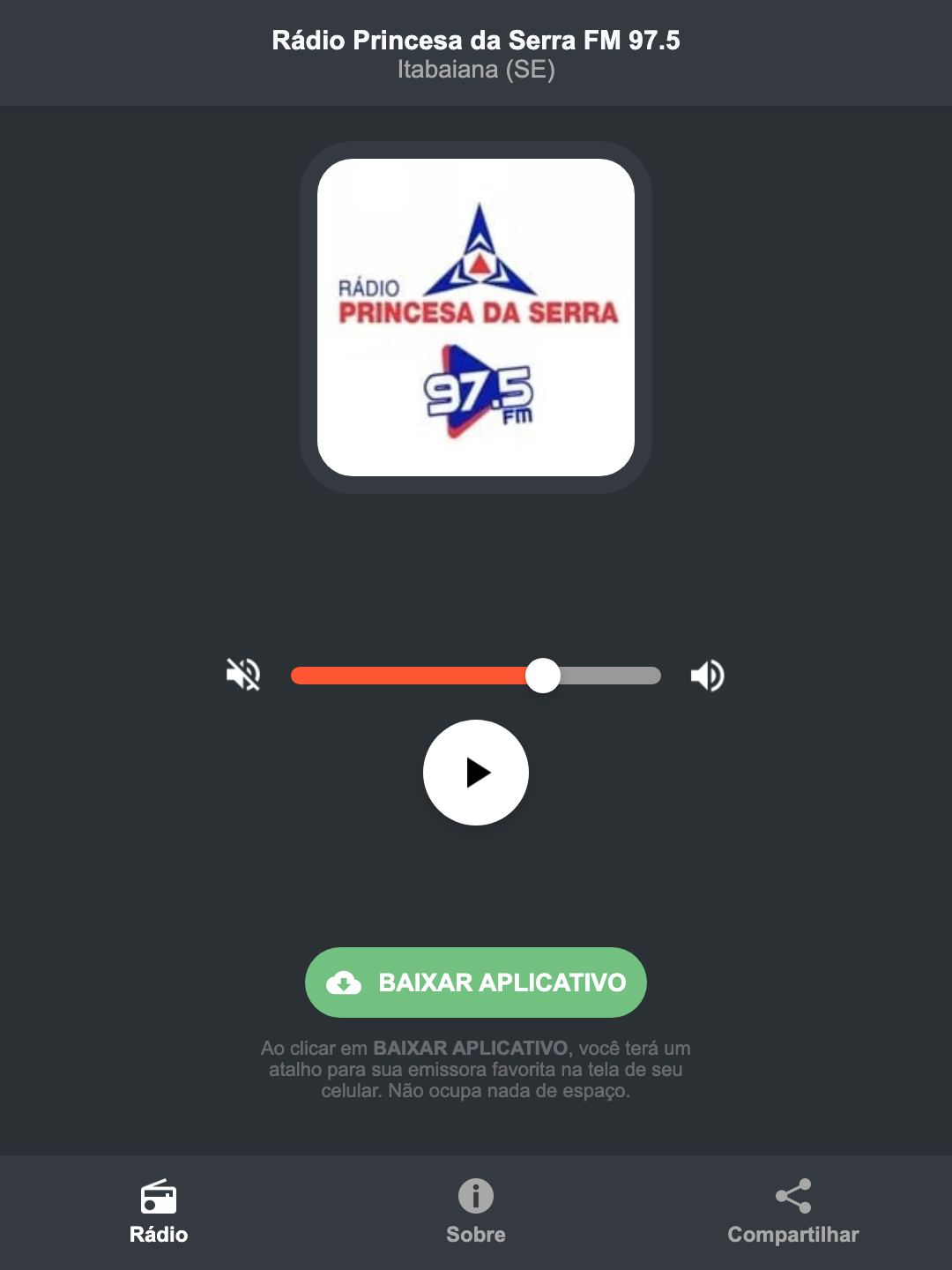 Screenshot do aplicativo da Rádio Princesa da Serra FM 97.5