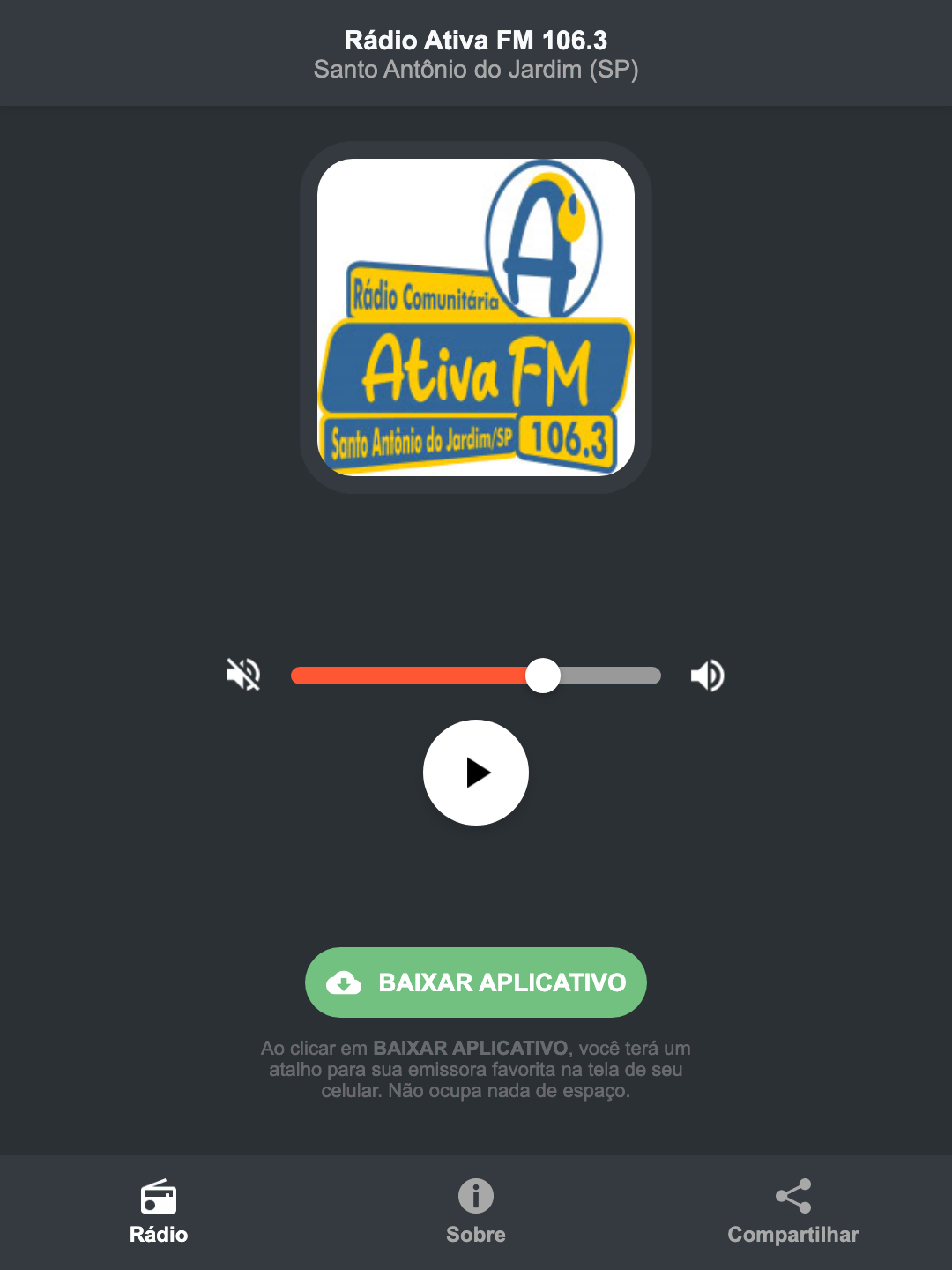 Screenshot do aplicativo da Rádio Ativa FM 106.3