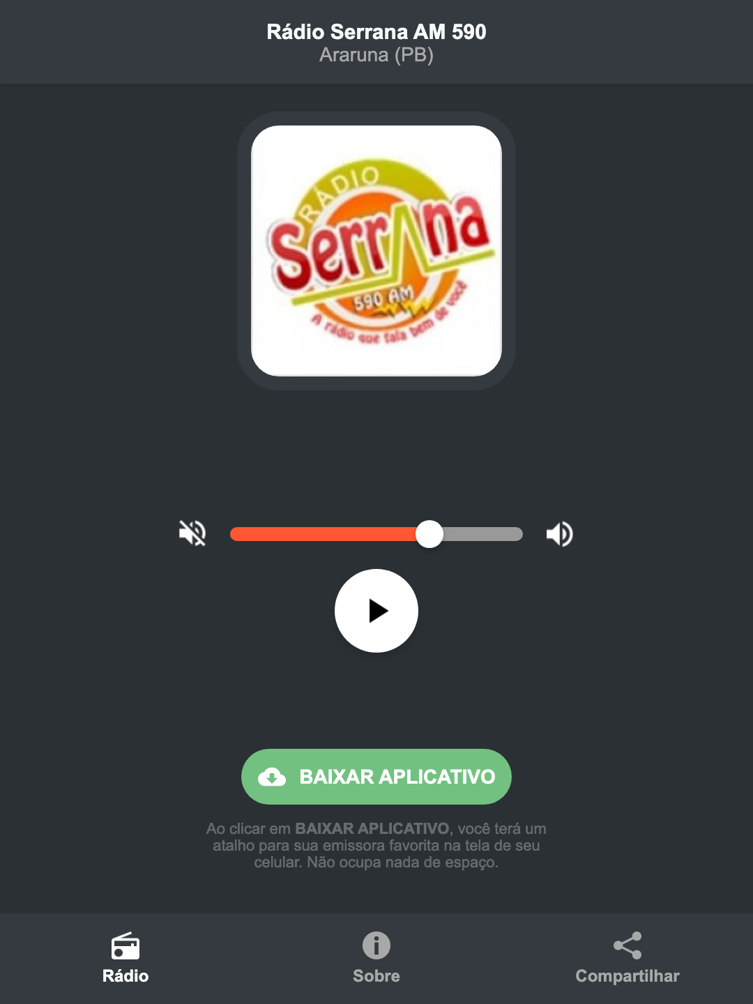 Screenshot do aplicativo da Rádio Serrana AM 590