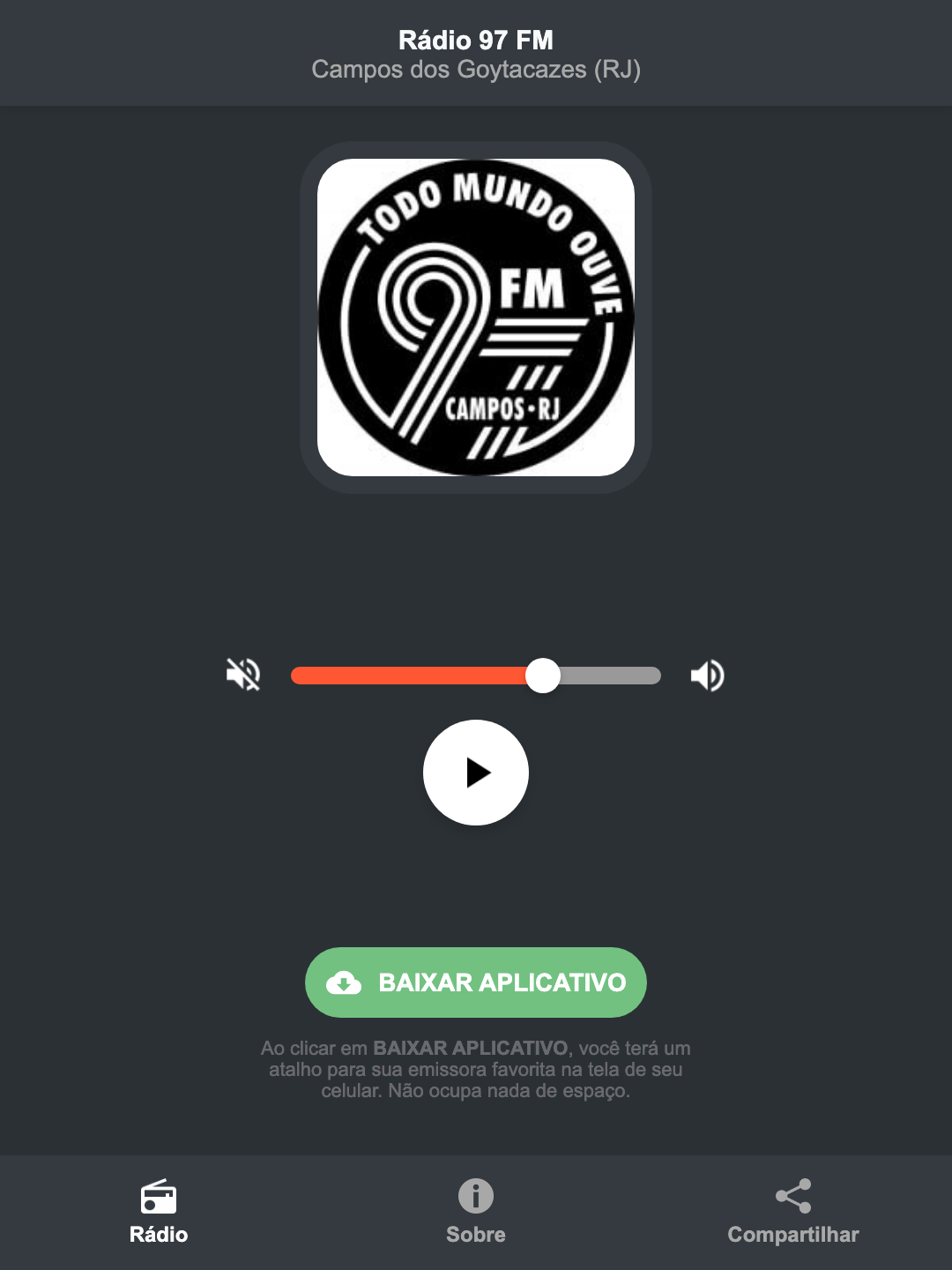 Screenshot do aplicativo da Rádio 97 FM