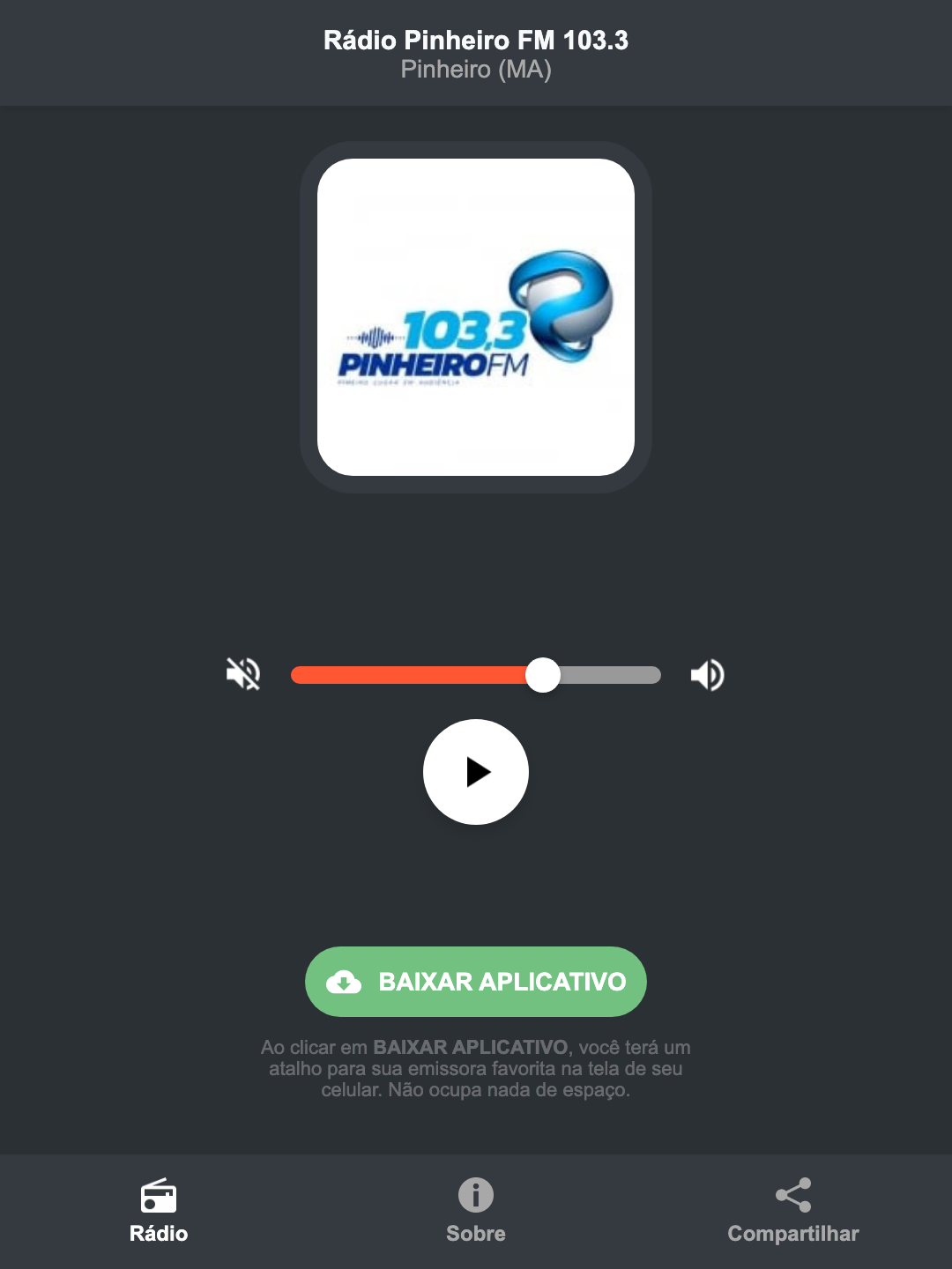Screenshot do aplicativo da Rádio Pinheiro FM 103.3