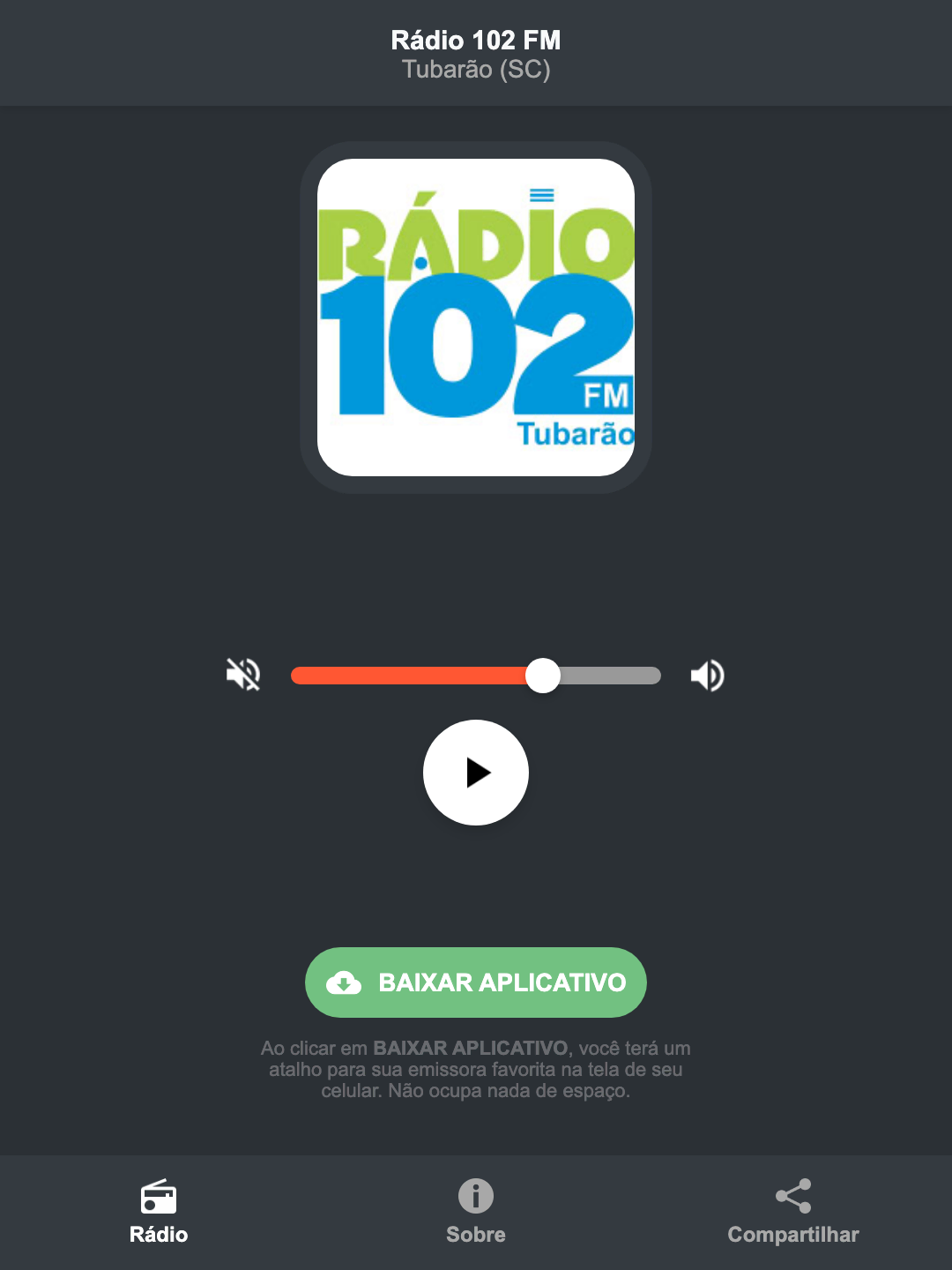 Screenshot do aplicativo da Rádio 102 FM
