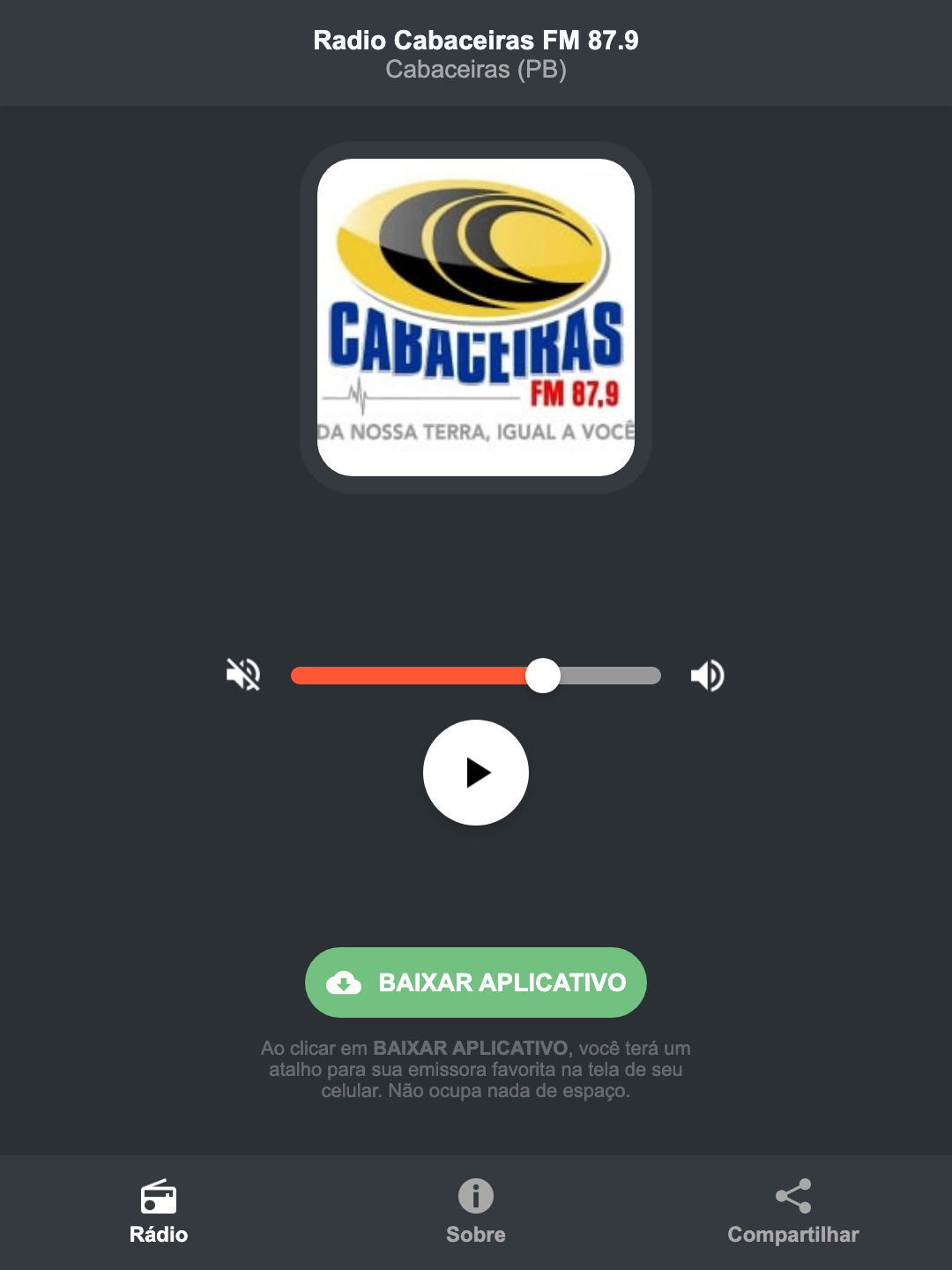Screenshot do aplicativo da Radio Cabaceiras FM 87.9