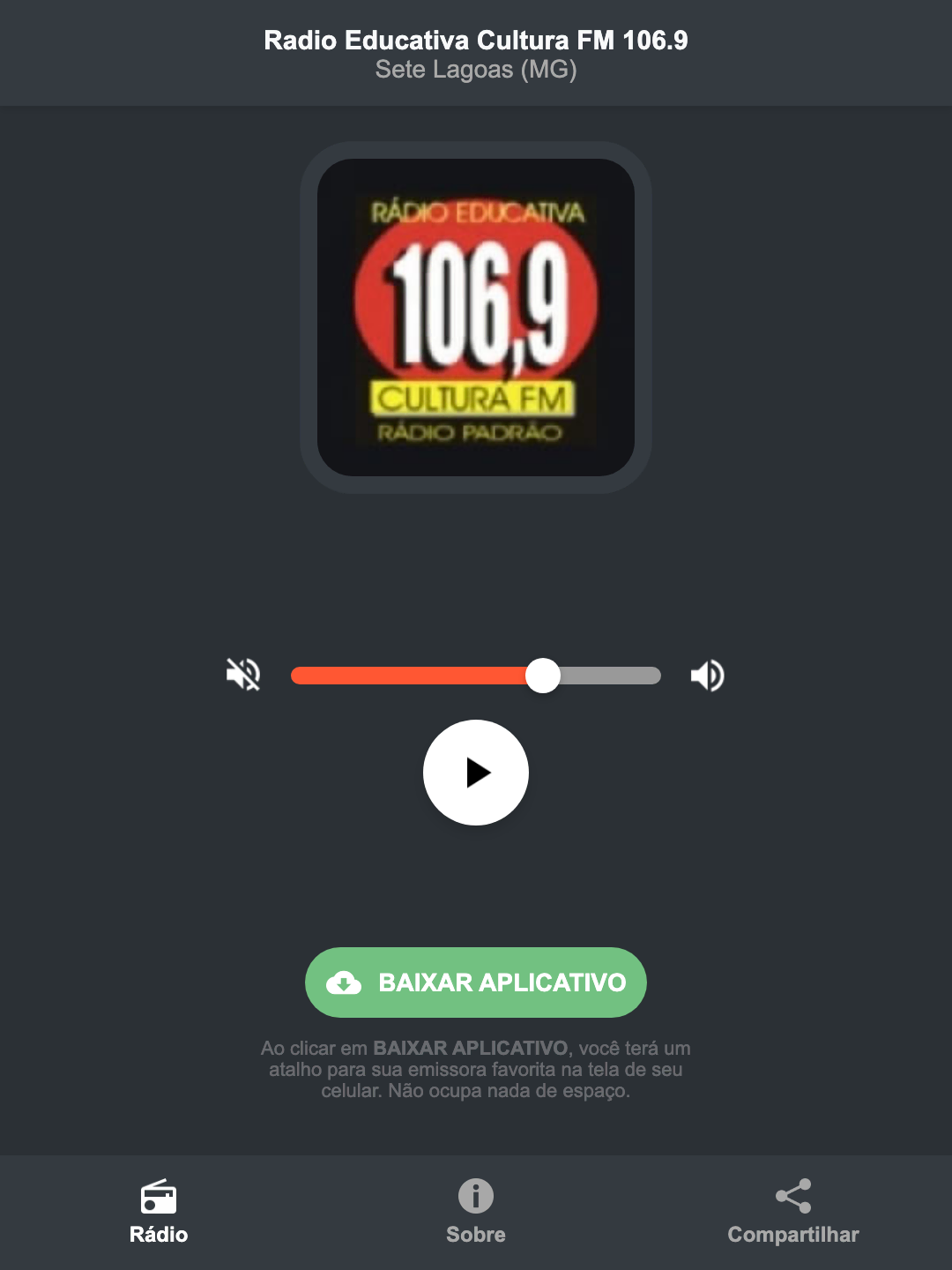 Screenshot do aplicativo da Radio Educativa Cultura FM 106.9