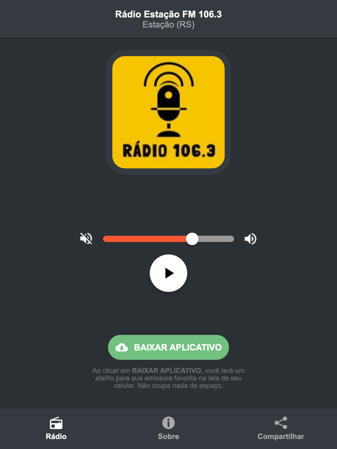 Screenshot do aplicativo da Rádio Estação FM 106.3