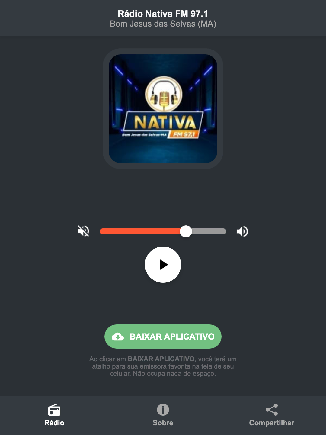 Screenshot do aplicativo da Rádio Nativa FM 97.1