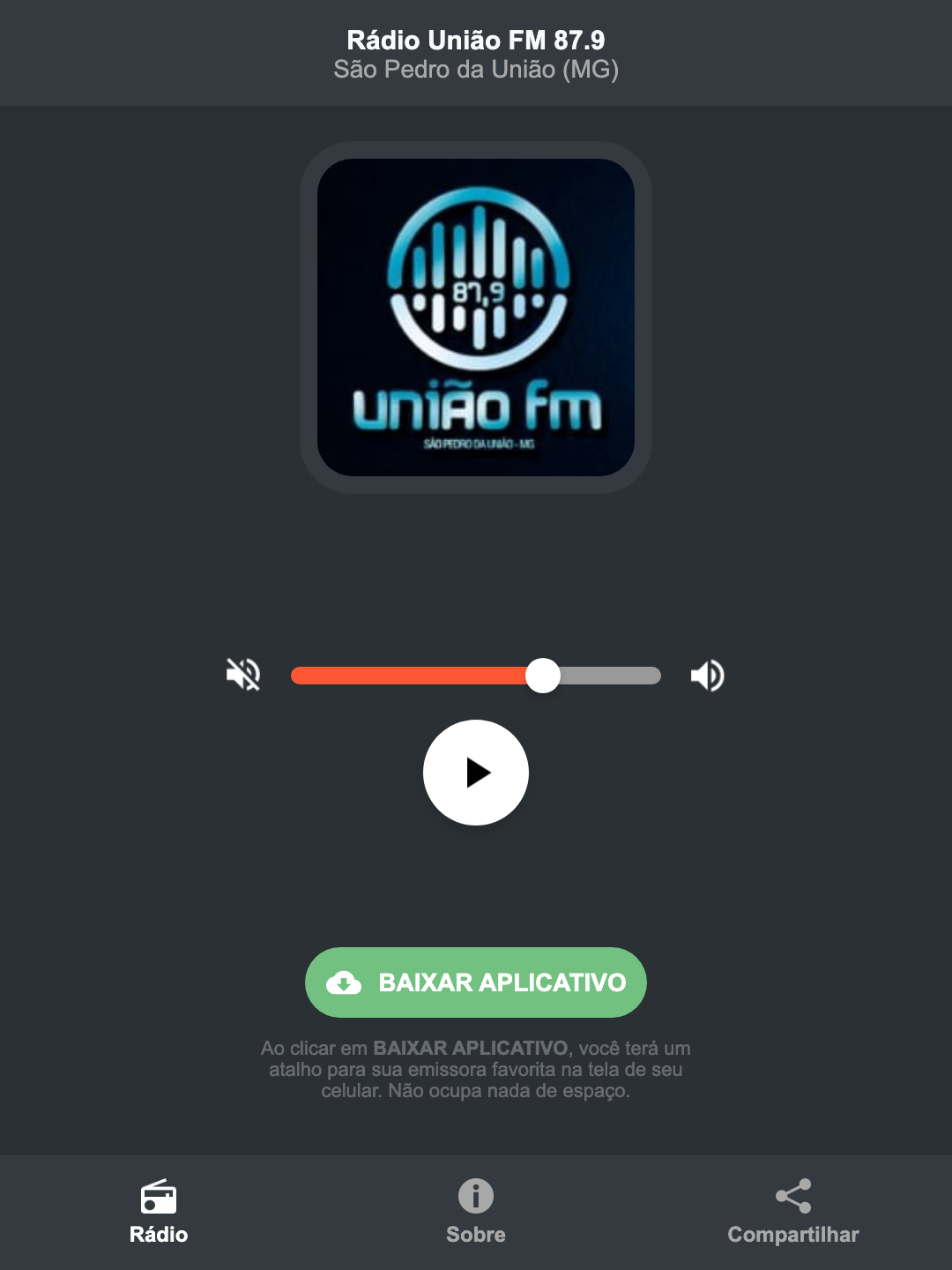 Screenshot do aplicativo da Rádio União FM 87.9