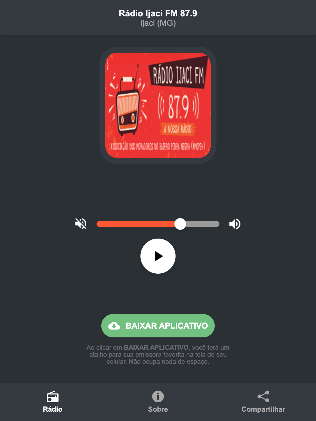 Screenshot do aplicativo da Rádio Ijaci FM 87.9