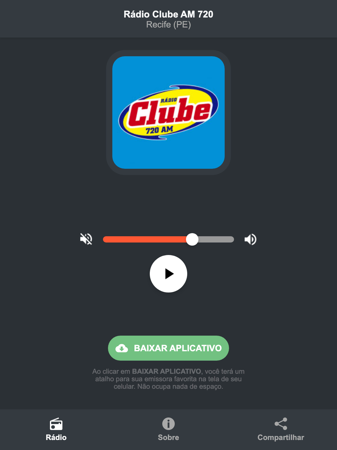 Screenshot do aplicativo da Rádio Clube AM 720