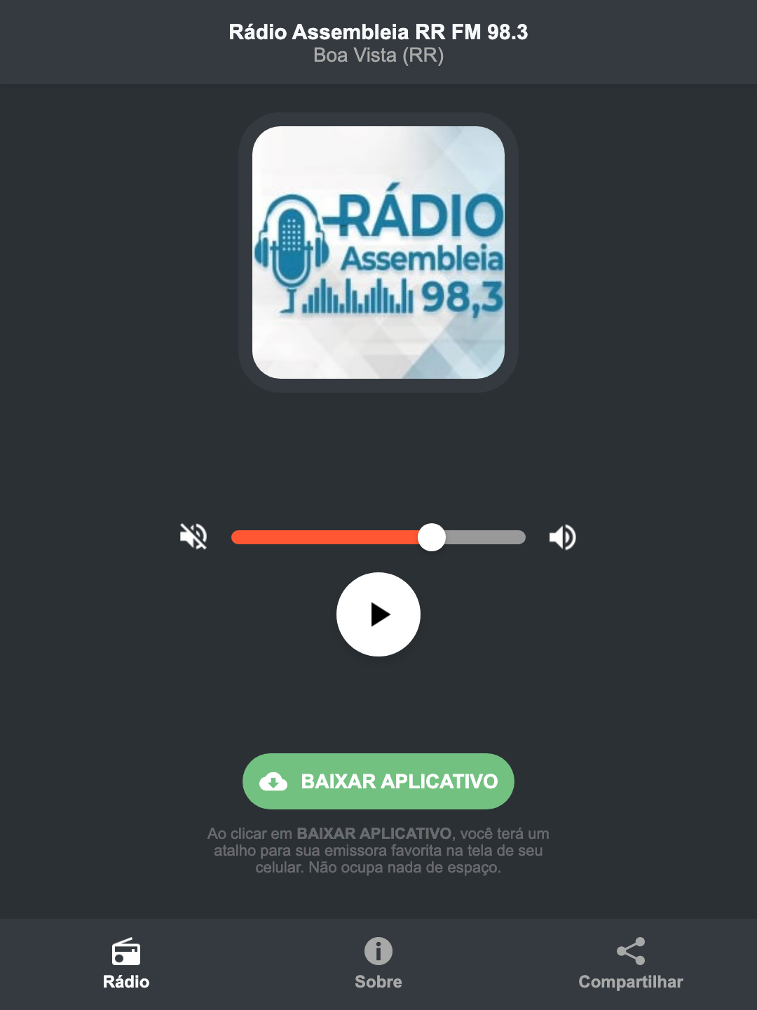 Screenshot do aplicativo da Rádio Assembleia RR FM 98.3